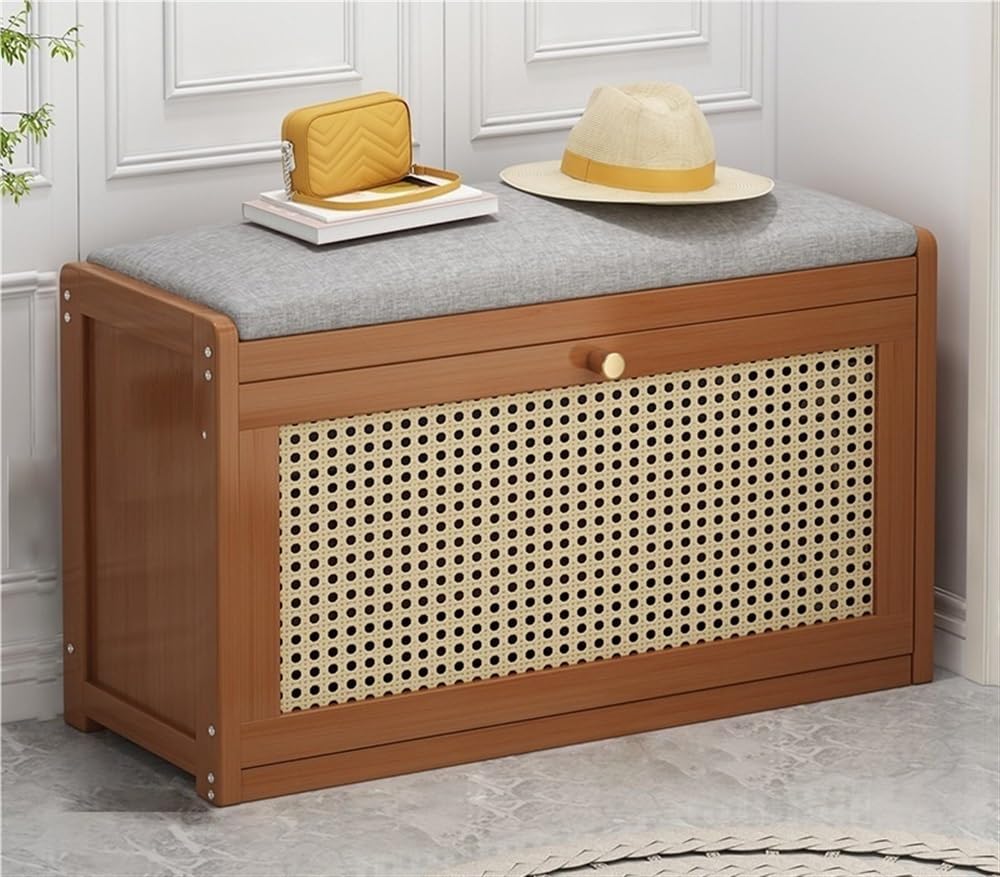 Small Entry Bench Bench with Shoe Rack, 2 Tiers Bamboo Shoe Rack with Comfortable Seat, Hallway Bench with Shoe Storage, Shoe Organizer for Entryway,