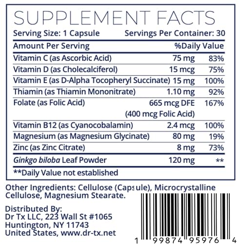 Dr. TX Memory Support – Neurologist-Formulated Brain Supplement for Memory, Recall & Mental Clarity – Cognitive Health Support for Adults & Seniors – Caffeine-Free, 30 Vegetable Capsules — view 2