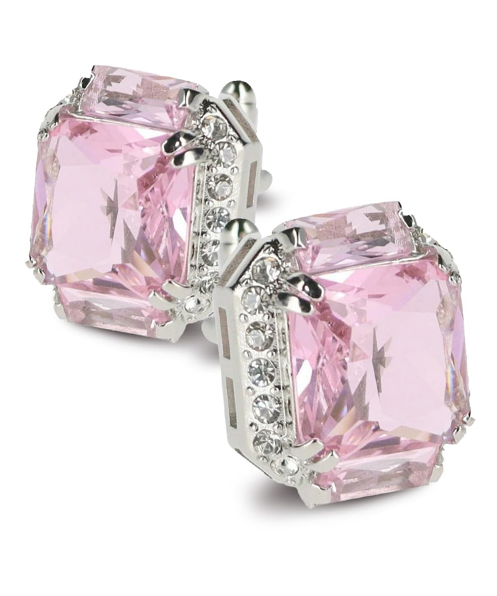 Rectangular Colored Diamond-Flanked Crystal Cuff Links – Tuxedo Suit Accessories, Cufflinks for Men-image-22