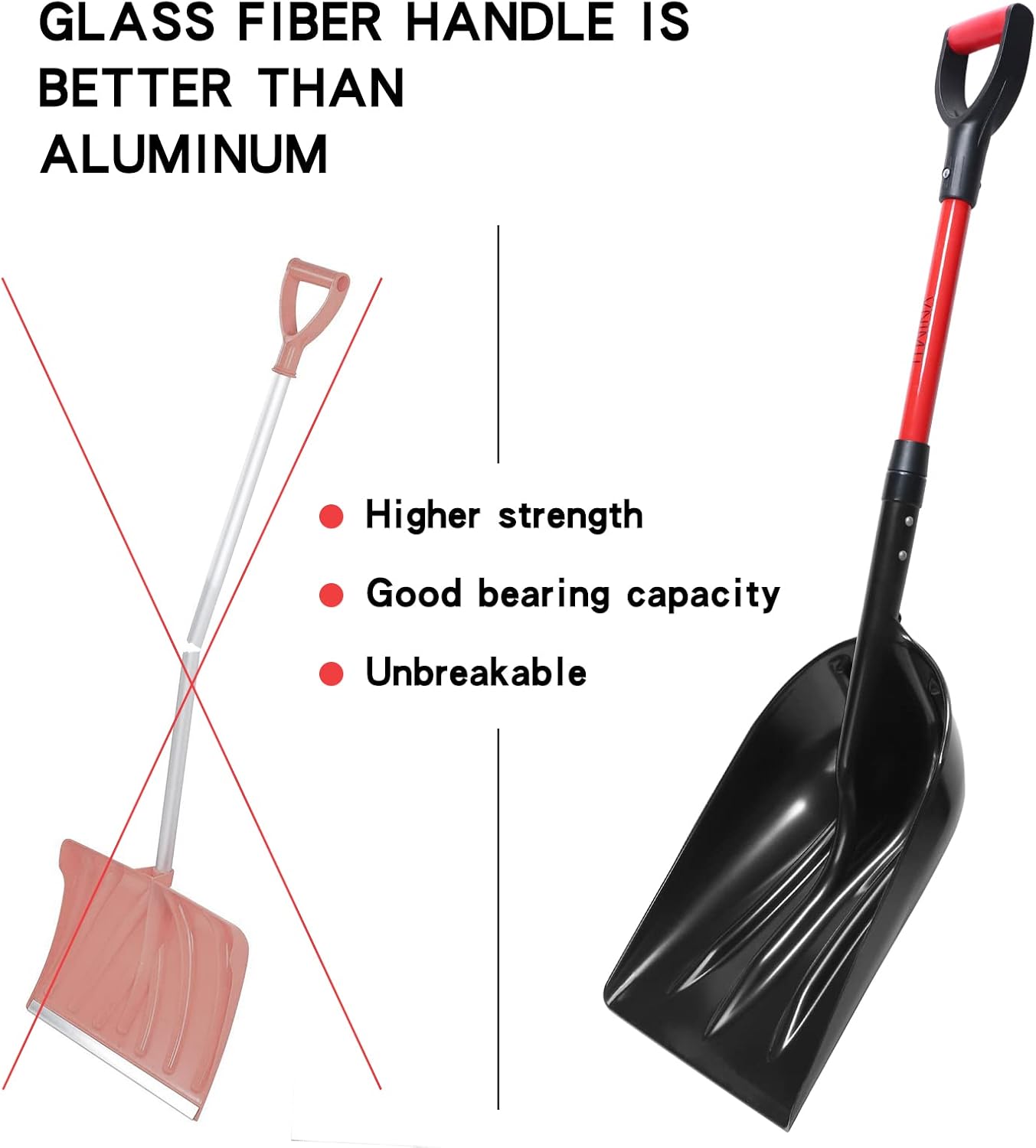 review WNIMTI Plastic Snow Shovel，Snow Scoop with Fiberglass Handle，45 Inches, 3.2 Lbs，Lightweight Snow Thrower Shovel，Transfer Shovel
