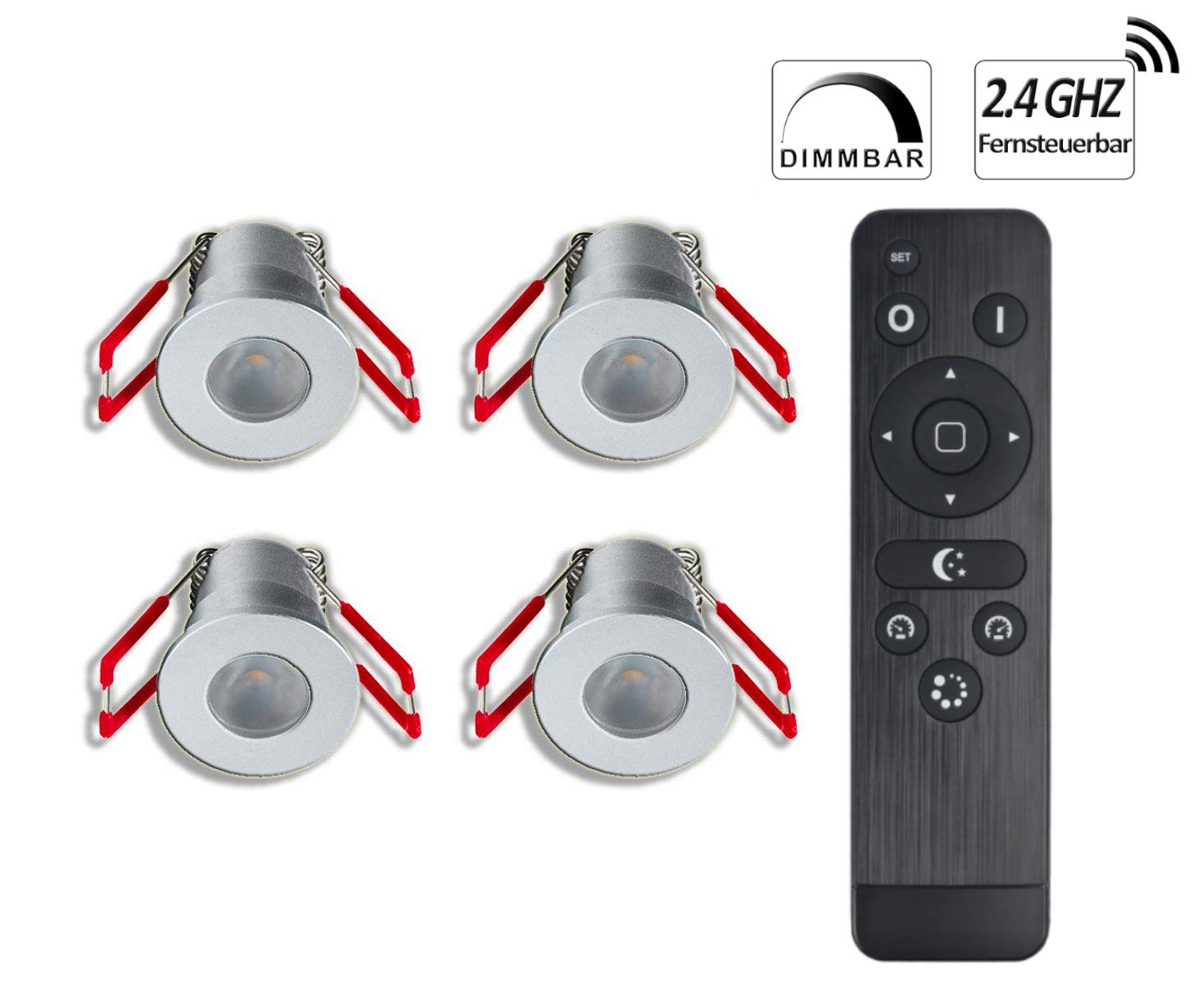 3W Mini Einbaustrahler IP65 Schutz 3000K Warmweiß,Dimmbar Funk-Netzteil, Innen- und Außenbeleuchtung für Terrassenüberdachung, Badezimmer (Silber, 4x Minispot)