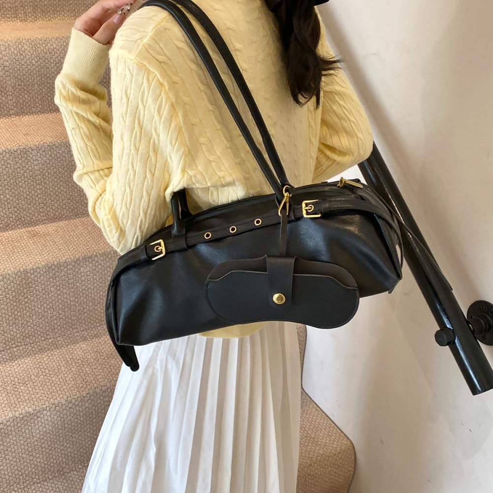 Boston Shoulder Bags for Women PU Leather Tote Bag Casual Bowling Bag Purse Retro Underarm Bag - Image 9