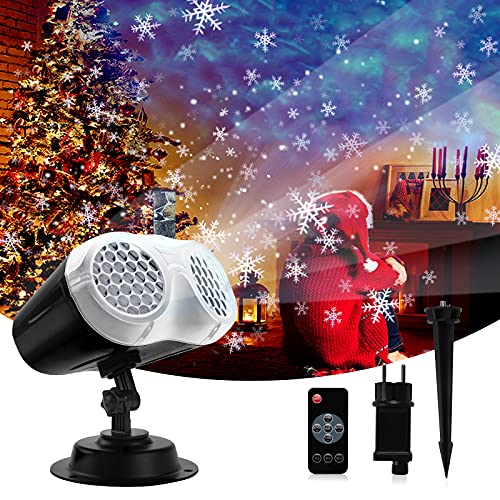 Weihnachten Projektor, VDISRR LED Schneeflocken Projektor mit Fernbedienung und Timer, IP65 Wasserdichte, für Weihnachtsgeschenke, Innen und Außen Deko Schnee Cover