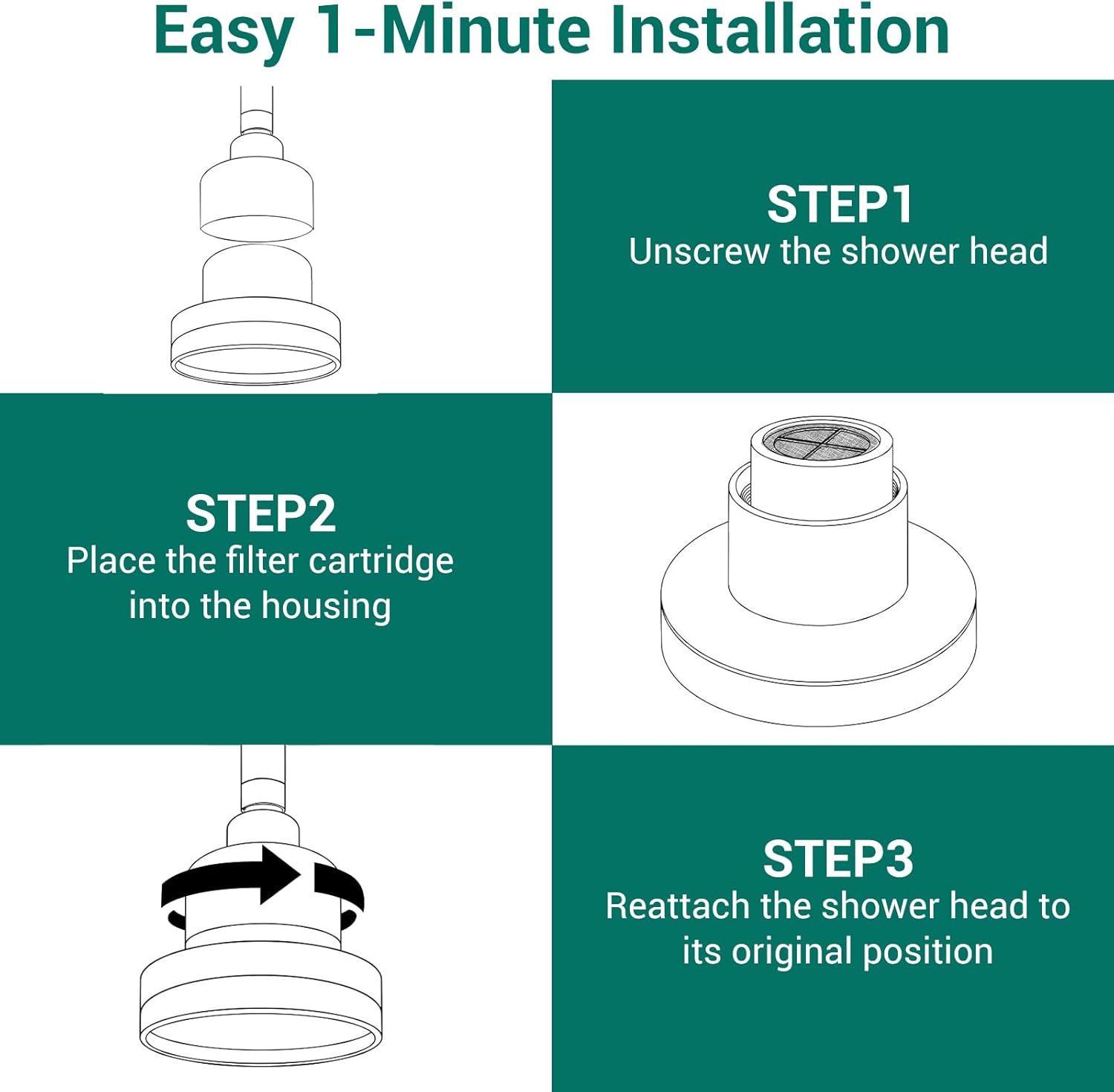 2 Pack Shower Filter for Eskiin & MDhair Shower Heads, High Output Shower Water Filter Replacement Cartridges, Hard Water Filter to Protect Color-Treated Hair, Reduce Dandruff & Dry Skin