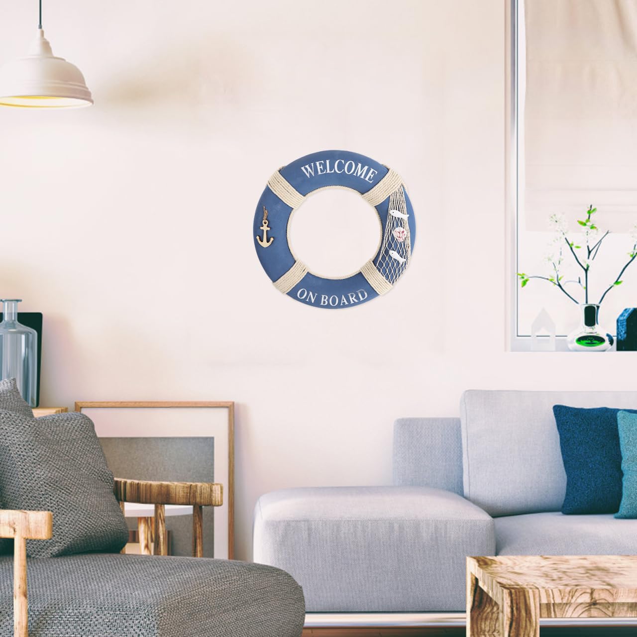GANAZONO Rettungsring Deko 50Cm Mediterraner Stil Hängende Wanddekoration Für Restaurant Café Bar Heimdekoration Willkommen Schild