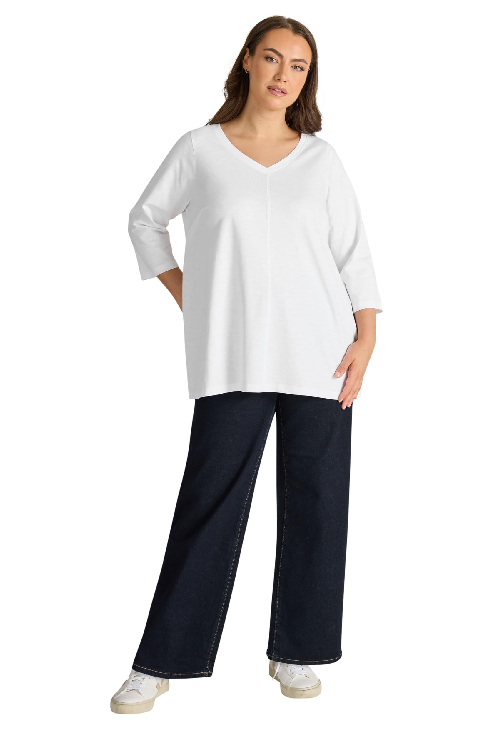 Evans Women's White Curve V-Neck Cotton Top - Plus Size Curve