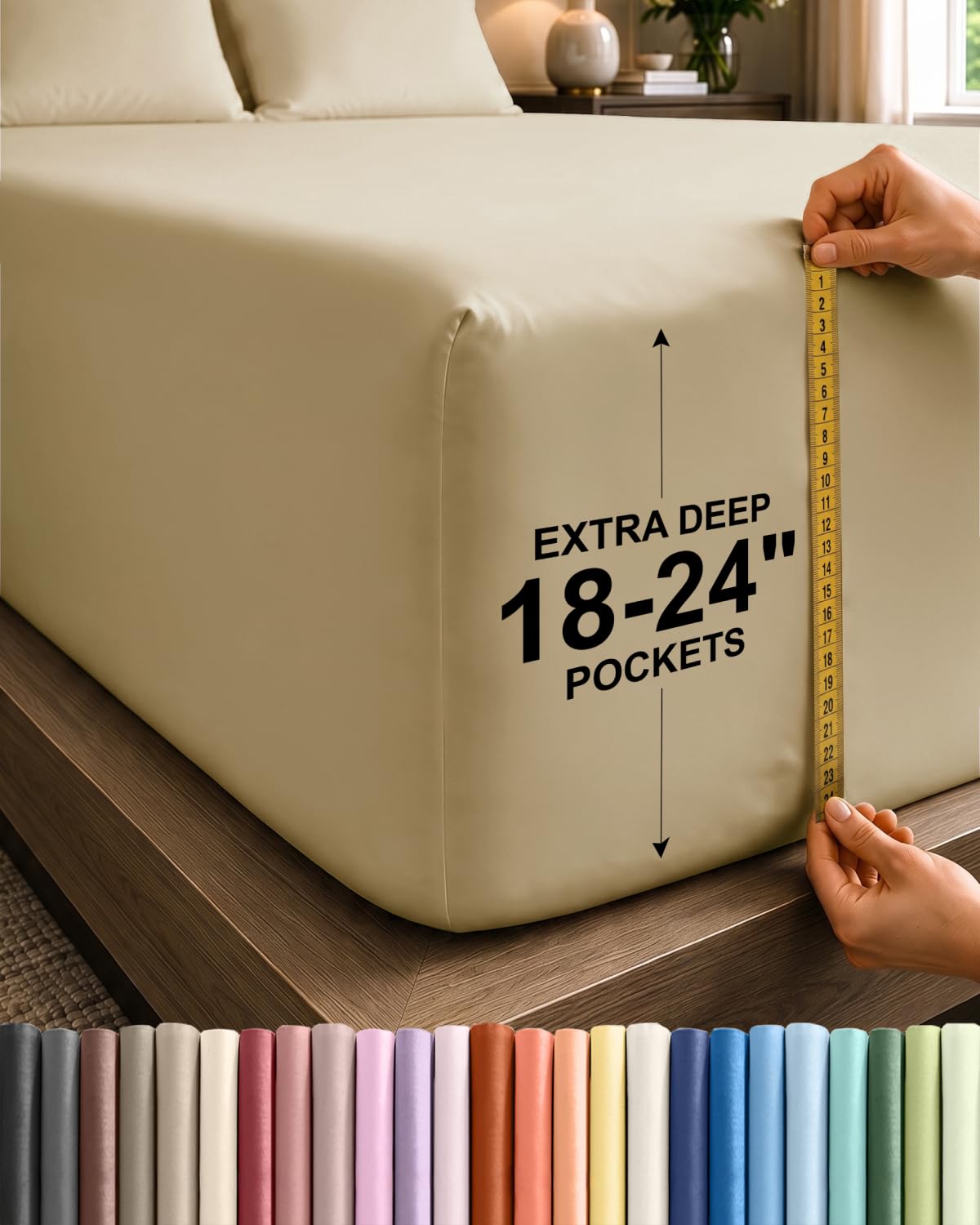 CGK Extra Deep Cal King Single Fitted Sheet Only - Beige