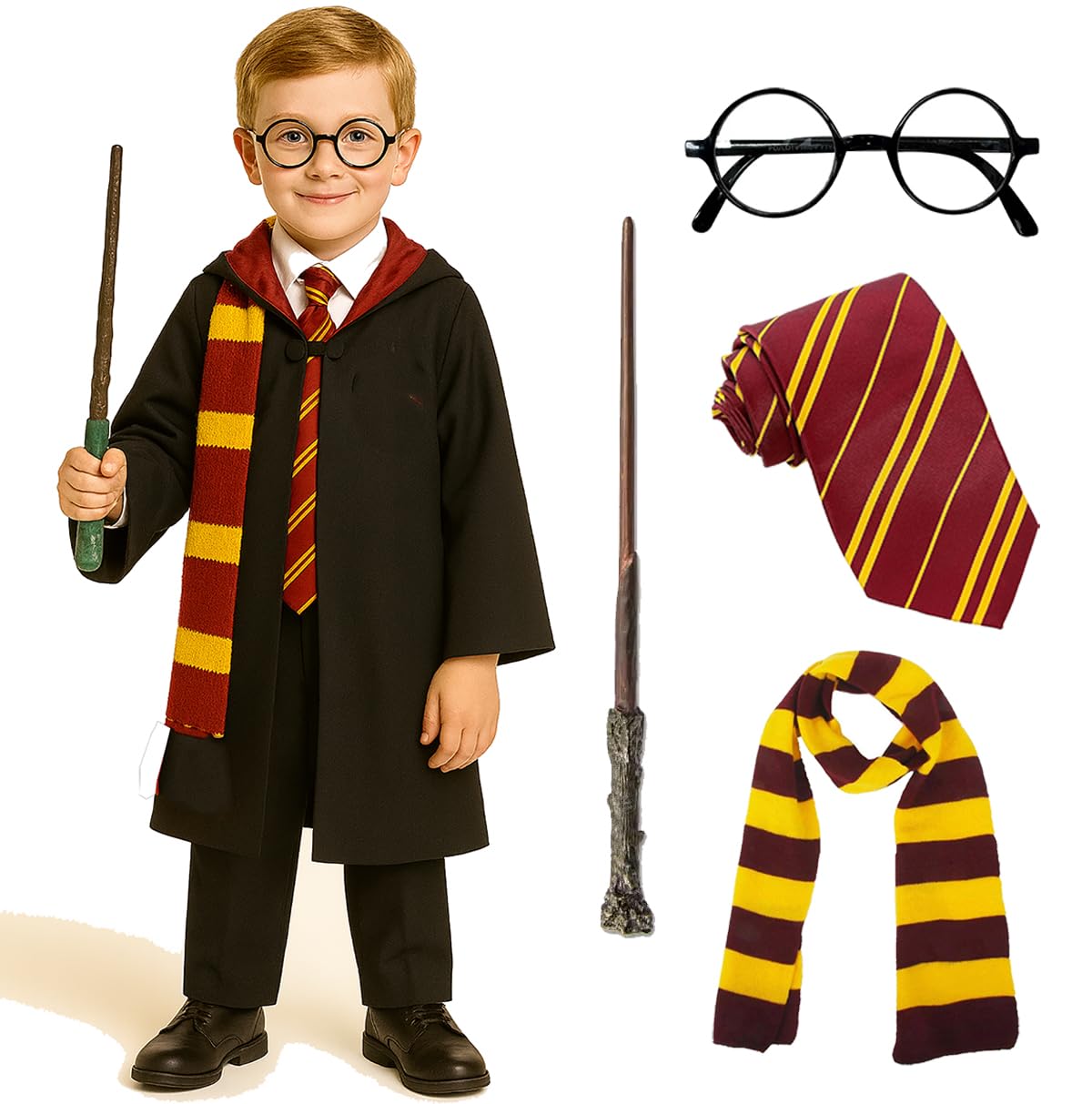 FancyDressWale Kids Wizard Costume Set with Robe, Wand, Scarf, Tie & Glasses – Fancy Dress Outfit for Boys & Girls-image-30