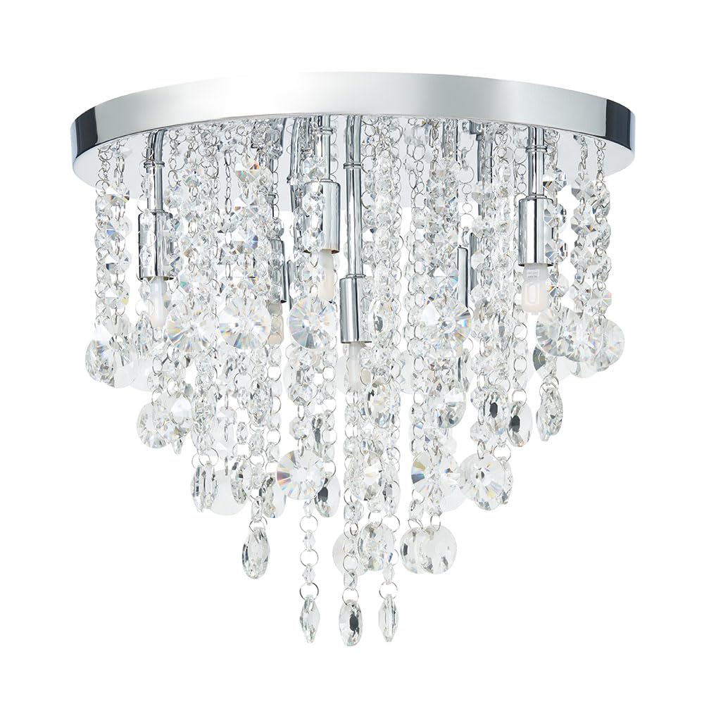 Litecraft Chrome Montego Ceiling Light Crystal Effect Flush Mount - Polished (9 Light)