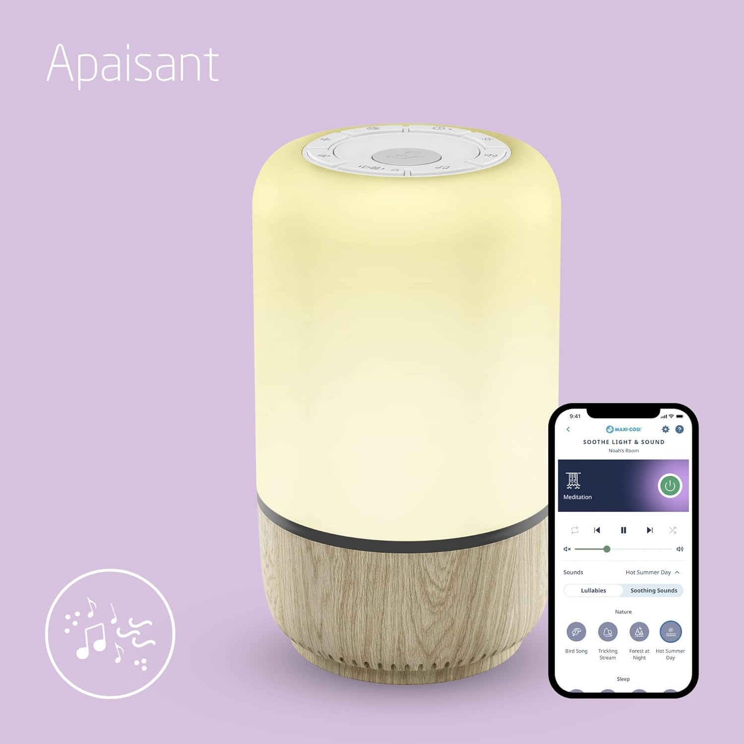 Maxi-Cosi Veilleuse Musicale Soothe, veilleuse bébé intelligente, machine à bruits blancs pour bébé, fait partie de Maxi-Cosi Connected Home, Compatible avec Alexa et Google Assistant