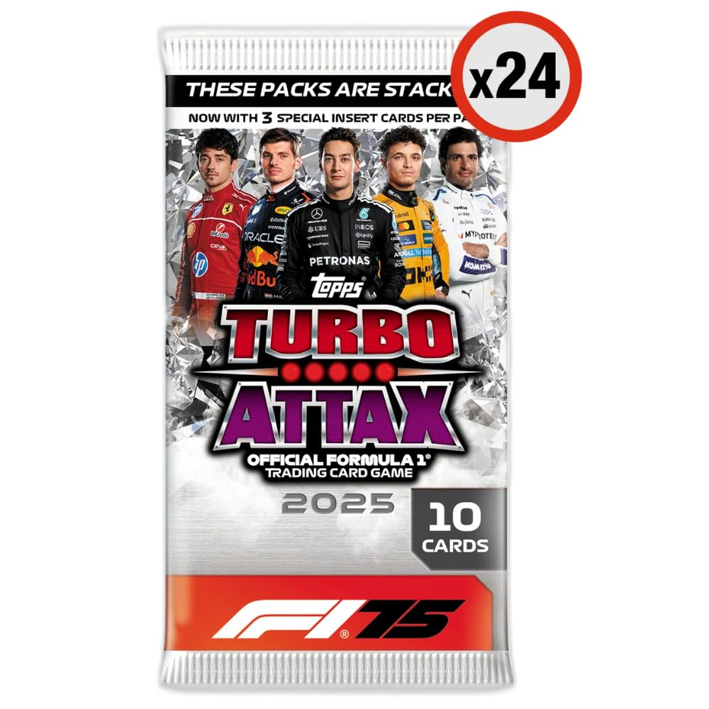 Topps Turbo Attax Formula 1 2025 - Caja completa - contiene 24 paquetes de Turbo Attax (240 tarjetas).