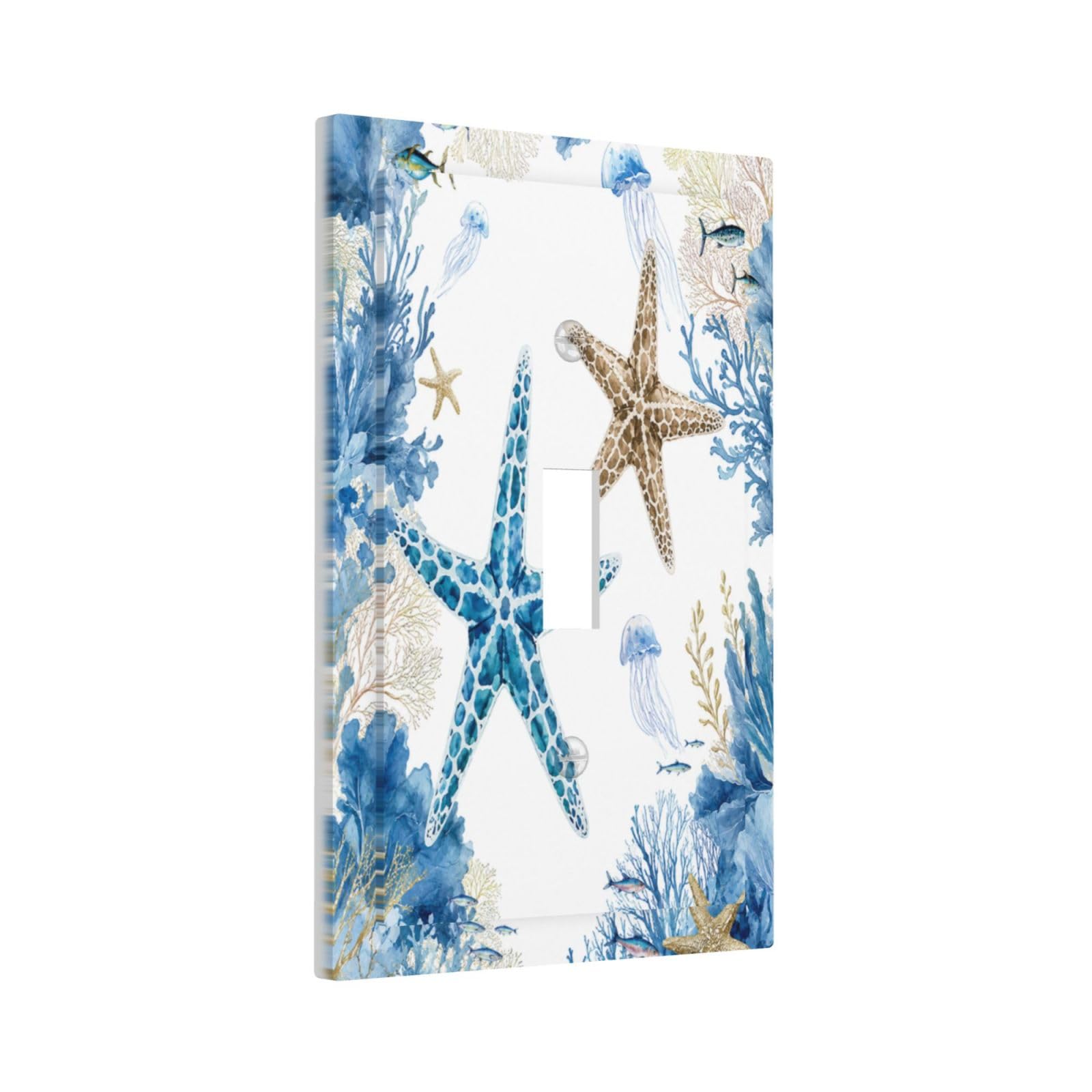 Yamxbfa Blue Starfish Coral Reef Jellyfish Tropical Fish Coasta Decorative Light Switch Cover Plate Blue Starfish Coral Reef Jellyfish Fish Coasta 1 Gang Single Toggle Wall Plates Electrical Outlet Covers Switch Plate Covers Faceplate For Bathroom Decor