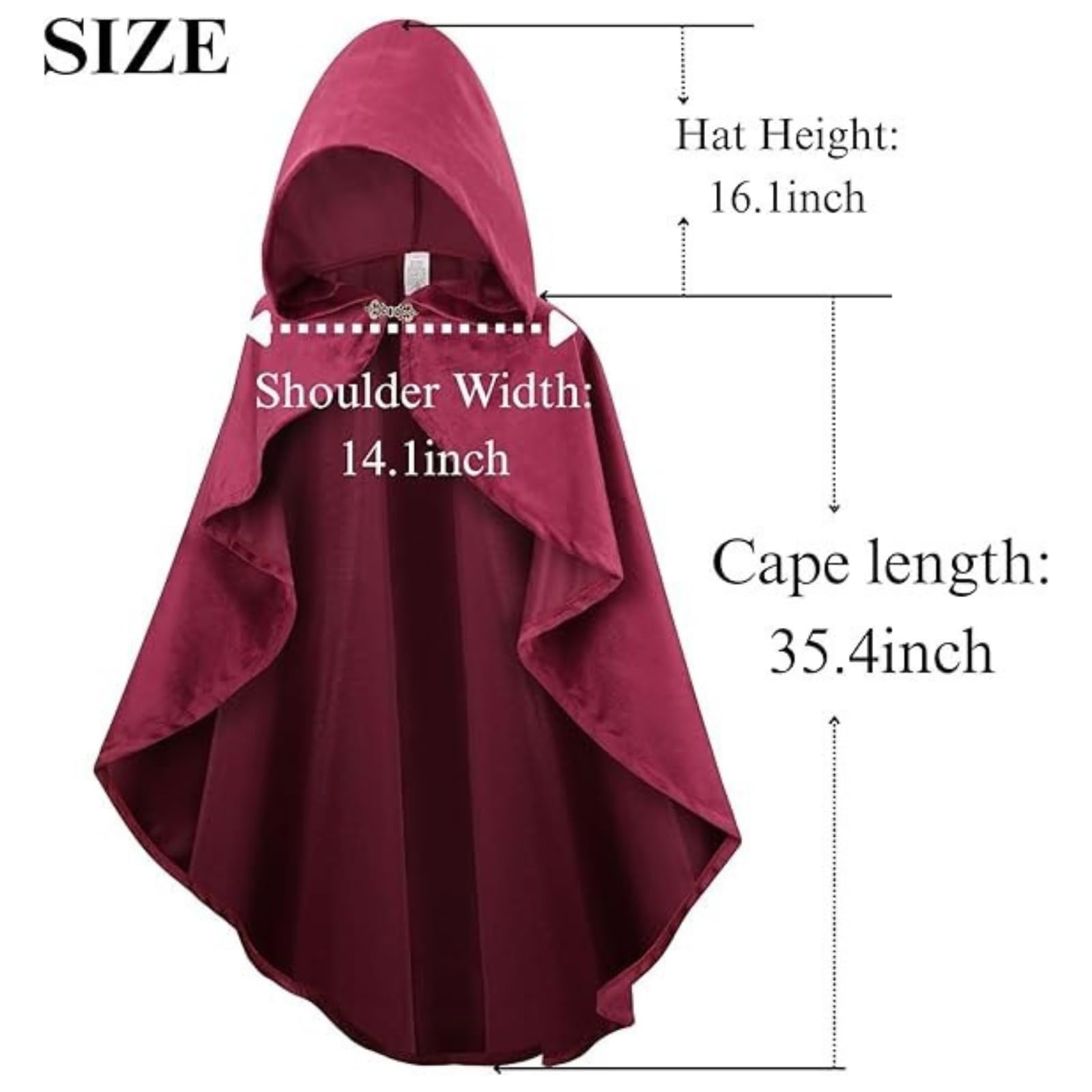 RRCBMD Cloak with Hood Women Men Goth Hooded Cloak Medieval Renaissance Red Ponchos Halloween Witches Gothic Wizard Cape Cosplay 35.4IN - Image 3