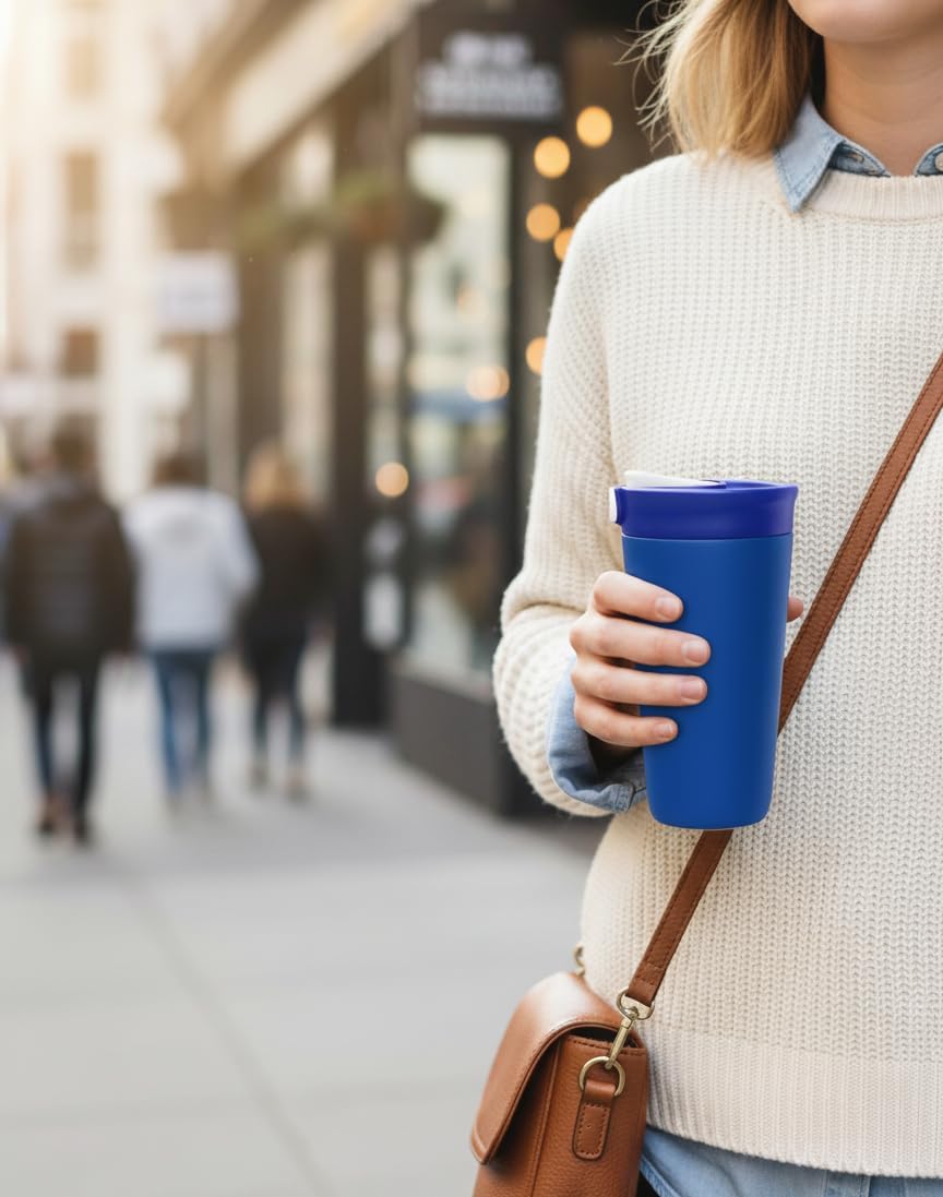 Insulated Stainless Steel Coffee Tumbler, 16.9 oz, Double-wall Insulated, Leakproof, BPA Free (NAVY) - Image 3