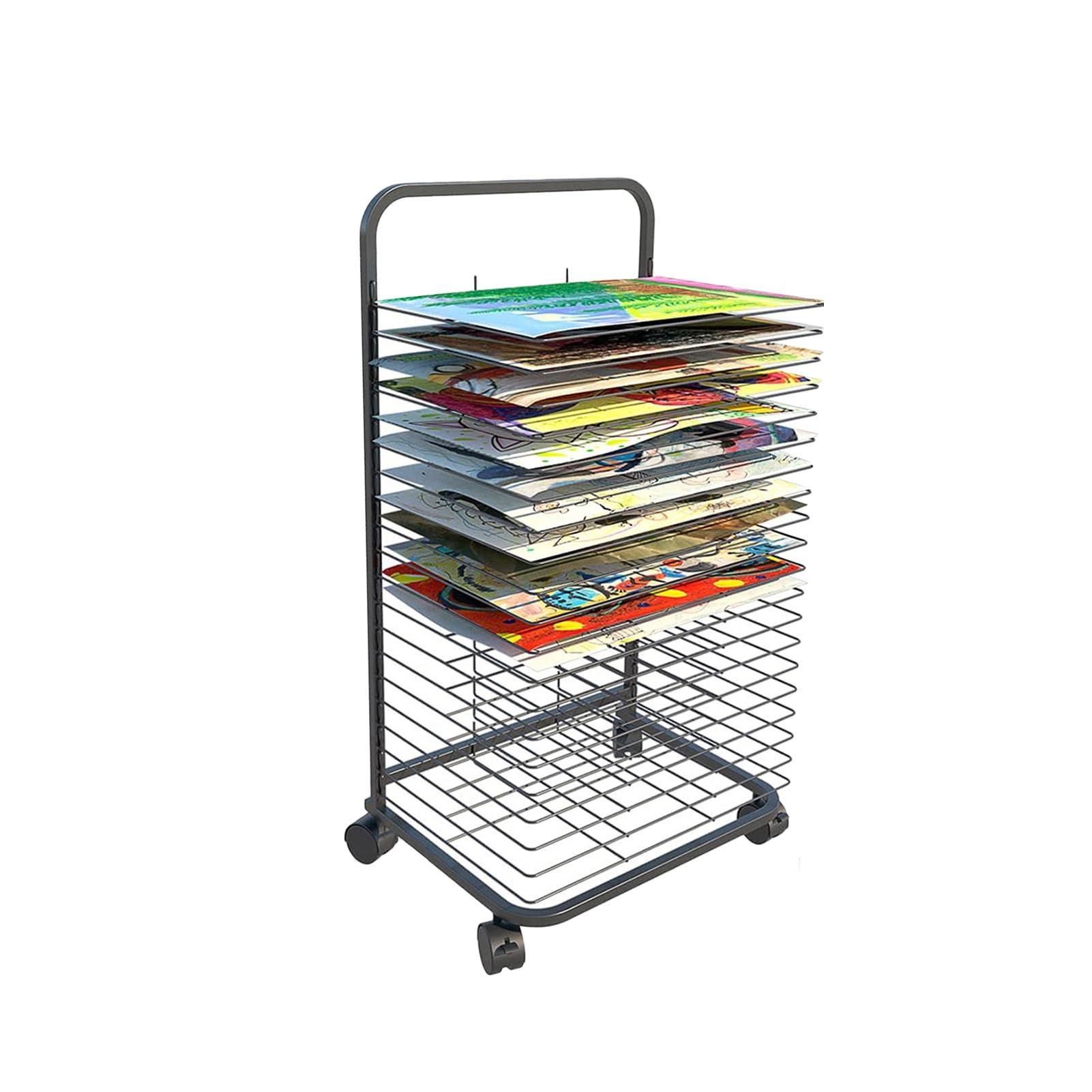 Aioneer Movable Art Drying Rack, With 20 Removable Shelves Artwork Storage Stand, For Posters Panels Studios Kindergarten