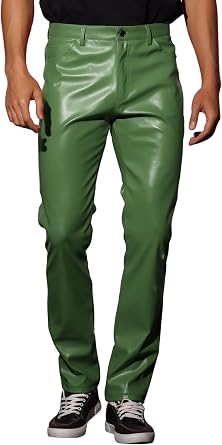 Lars Amadeus Mens Casual Slim Fit Shiny Faux Leather Pants