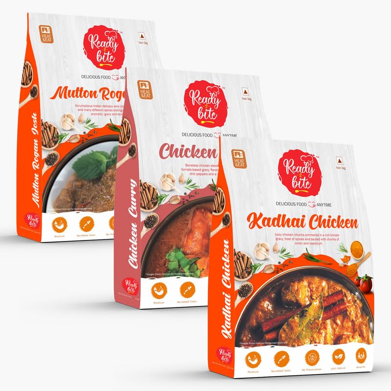 Ready 2 Bite Mutton Rogan Josh,Chicken Curry,Kadhai Chicken(Combo Pack-3)Delicious Natural Veg-Instant Food Ready To Eat In Few Minutes|Microwaveable|Quick Meals|No Preservative (B0CW3J7BDG) Amazon Price History, Amazon Price Tracker