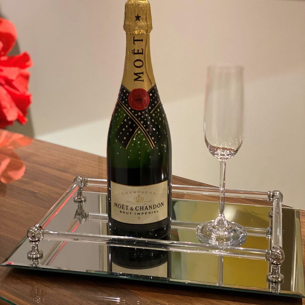 Rectangular Mirror Decorative Tray with Elegant Frame, Length Approx. 37 cm, Width Approx. 25 cm, Silver/Transparent