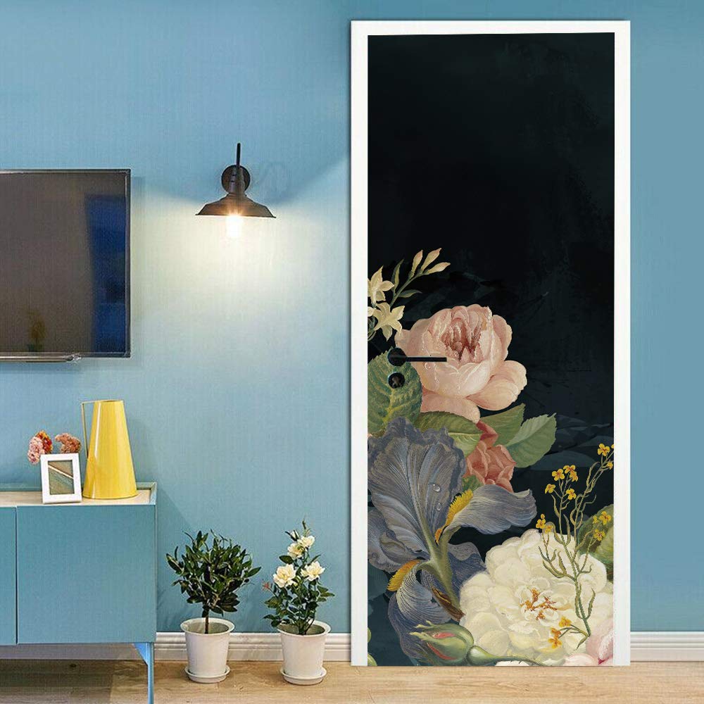 Sticker de porte pivoine impermeable et amovible pour decoration propre