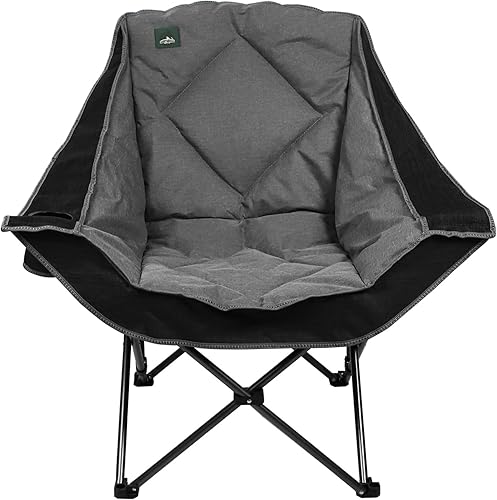 Northroad Silla de camping plegable de gran tamaño, silla de césped acolchada para exteriores con soporte para tazas, bolsa de transporte para Negro