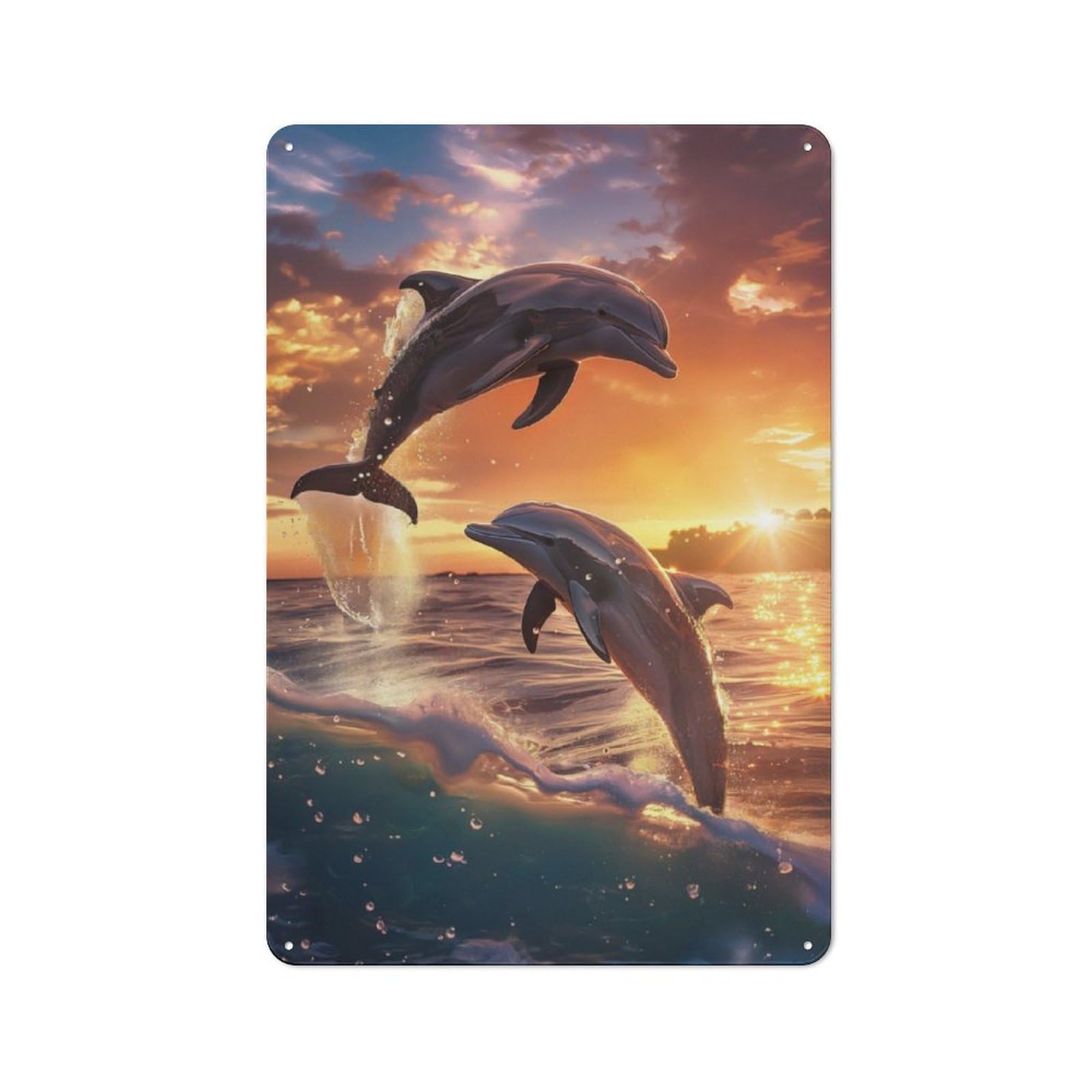 Junmoney Dolphin Sunset Dance Retro Metal Plaque 30X20cm For Lounge Or Reading Corner, Winter Wall Decor For Reading Corner Decorators