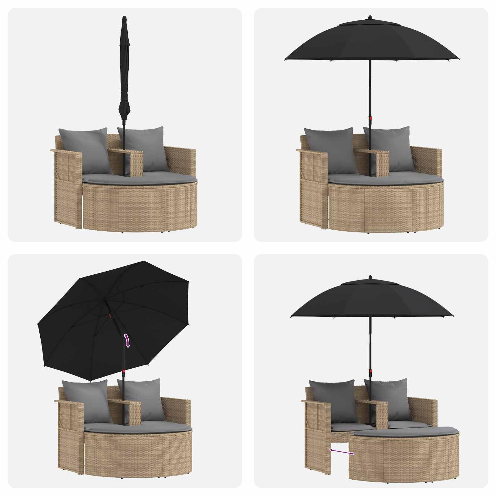 vidaXL Garten-Sofa mit Kissen 8 pcs Beige und Hellgrau Poly-Rattan, Garten-Sofa, Robustes und wetterfestes Möbel für gemütliches Entspannen, moderner Sitzplatz im Freien