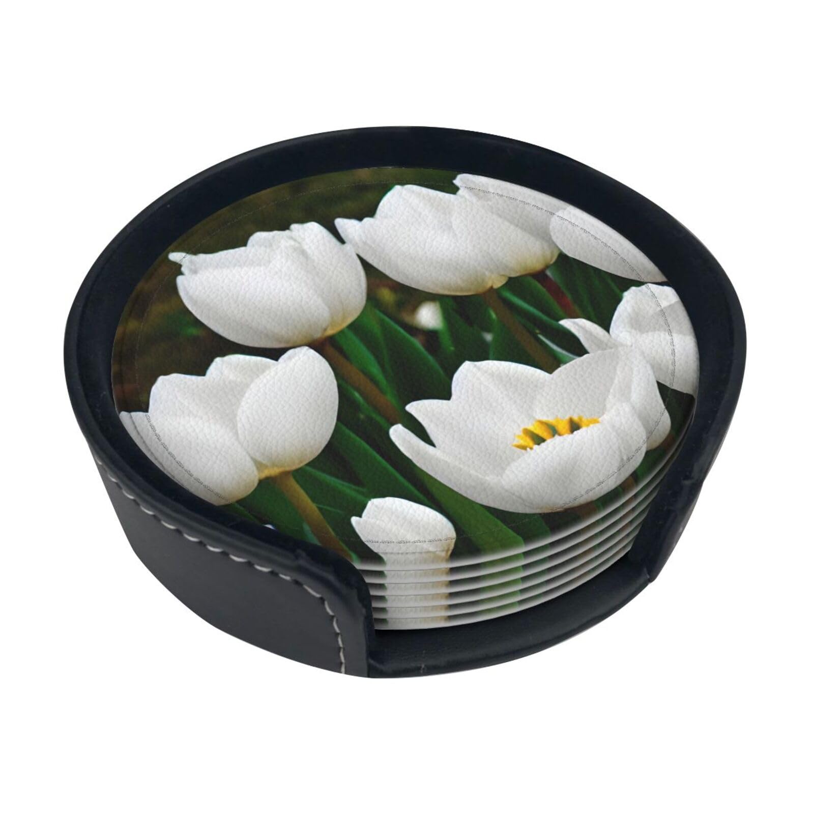Dessous de verre de qualité supérieure avec imprimé tulipes blanches pour décoration chic