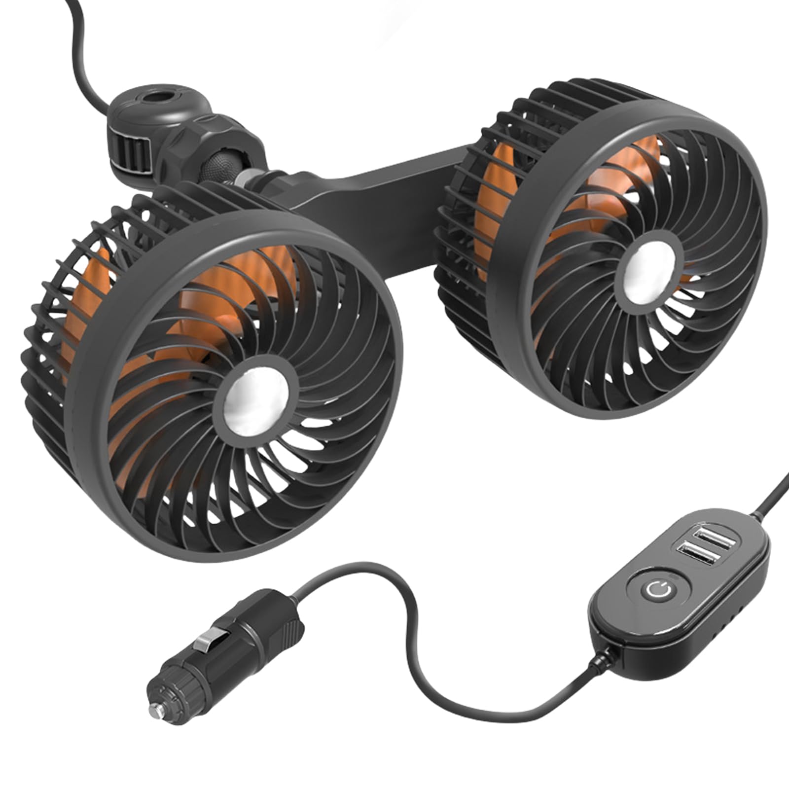 BORDEAG Auto Ventilator 12V Auto-Ventilatoren Für Den Rücksitz, Auto-Kühlluftventilator Doppelköpfiger Ventilator Auto 360 Grad Drehbar Mit Zigarettenanzünder, 3 Geschwindigkeiten, Für Autos Lkws