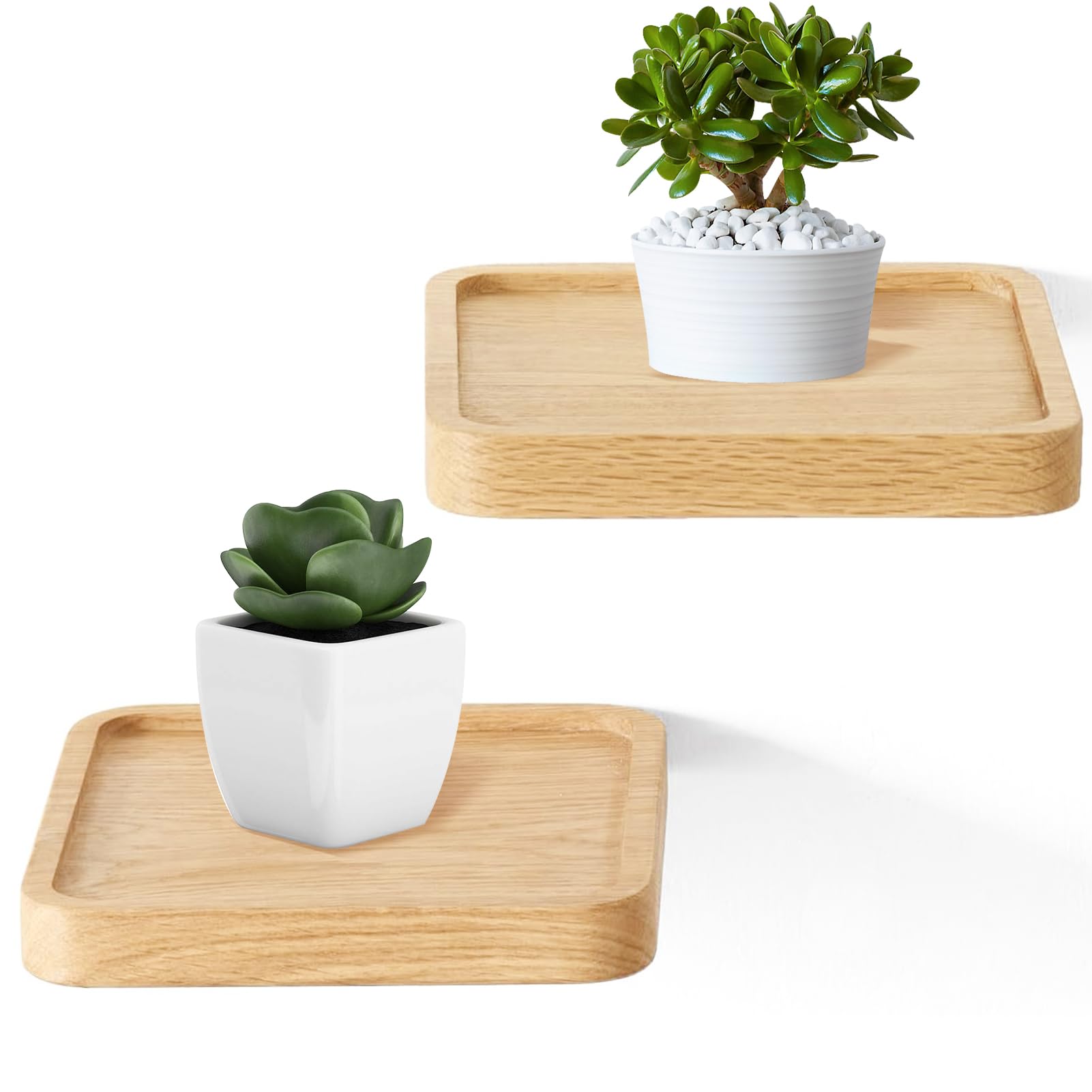 Mafagwre Estantería de pared de bambú, juego de 2 estanterías flotantes, estantes flotantes, pequeños estantes naturales de madera, 15 x 15 cm, estantes para paredes, decoración de habitaciones y