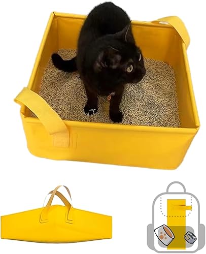 Caja de arena portátil de viaje para gatos, impermeable, sin fugas, sin olor, plegable, fácil de llevar, ligera, antiadherente (pequeña)
