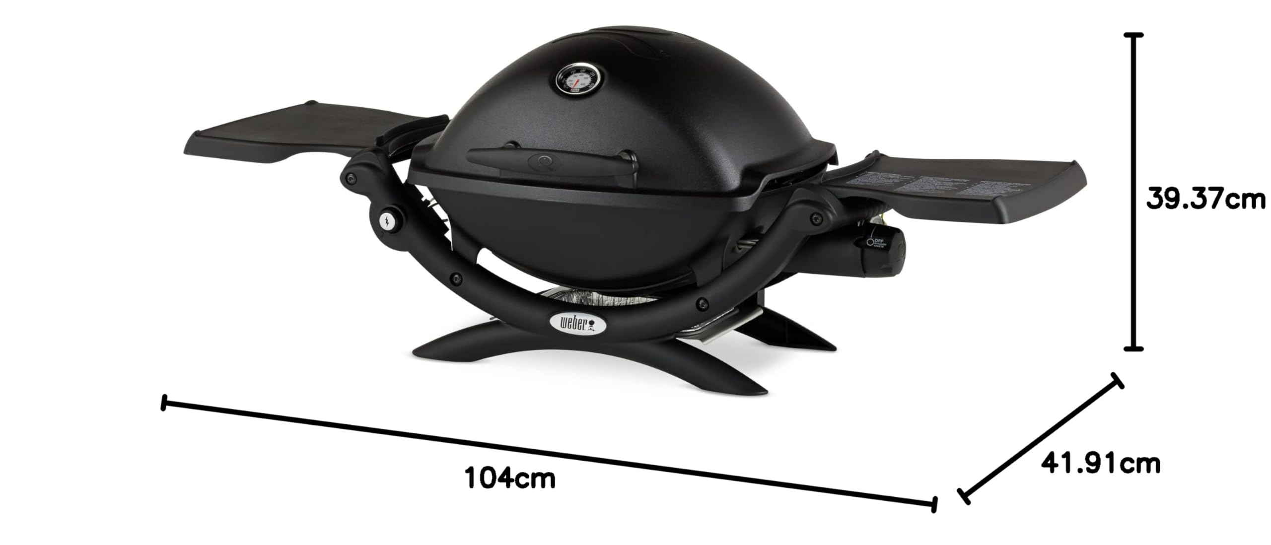 Weber Q 1200 Gasgrill, 43 x 32cm Grillfläche, Portable, 1 Brenner, 2-geteilter porzellanemaillierter Guss-Grillrost, mit Deckelthermometer - Schwarz