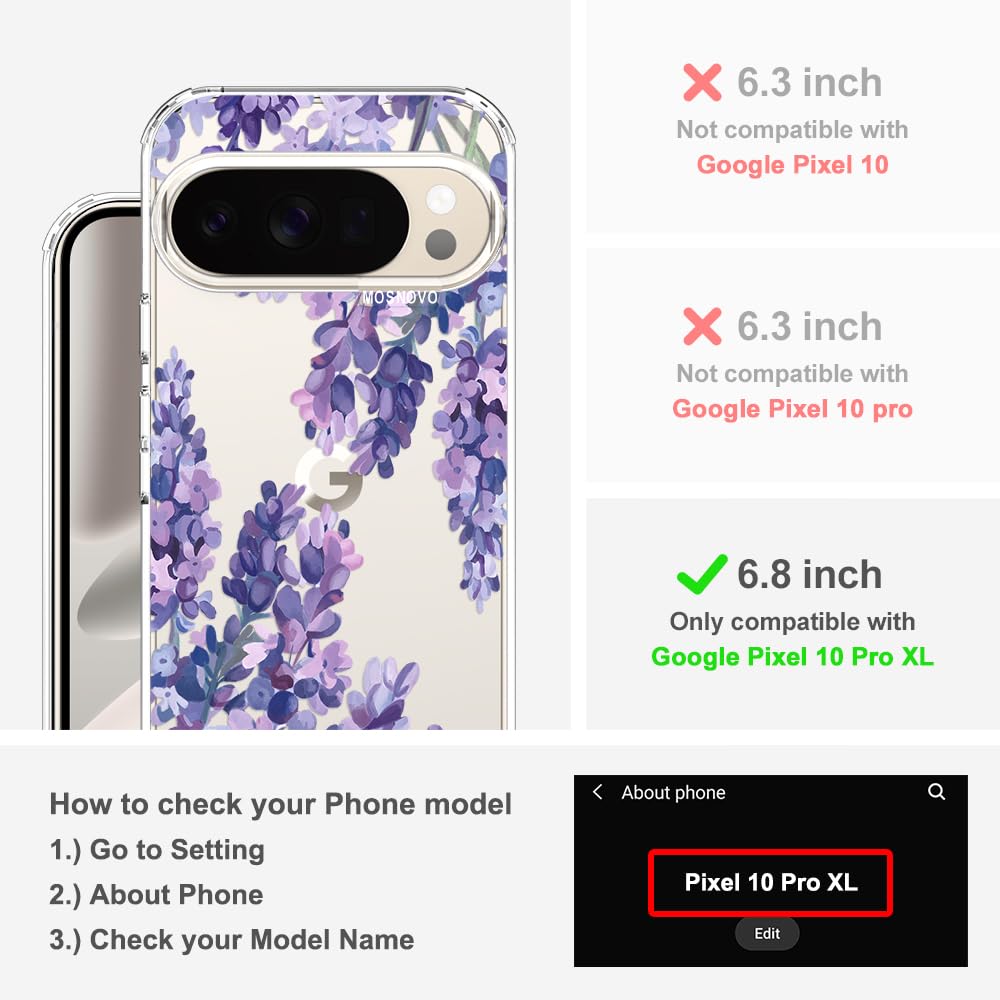 MOSNOVO Case for Google Pixel 10 & Pixel 10 Pro, [Buffertech 6.6ft Military-Grade Drop Protection] [Anti Peel Off Tech] Clear TPU Bumper Phone Case Cover Design - Cute Cherry — view 348