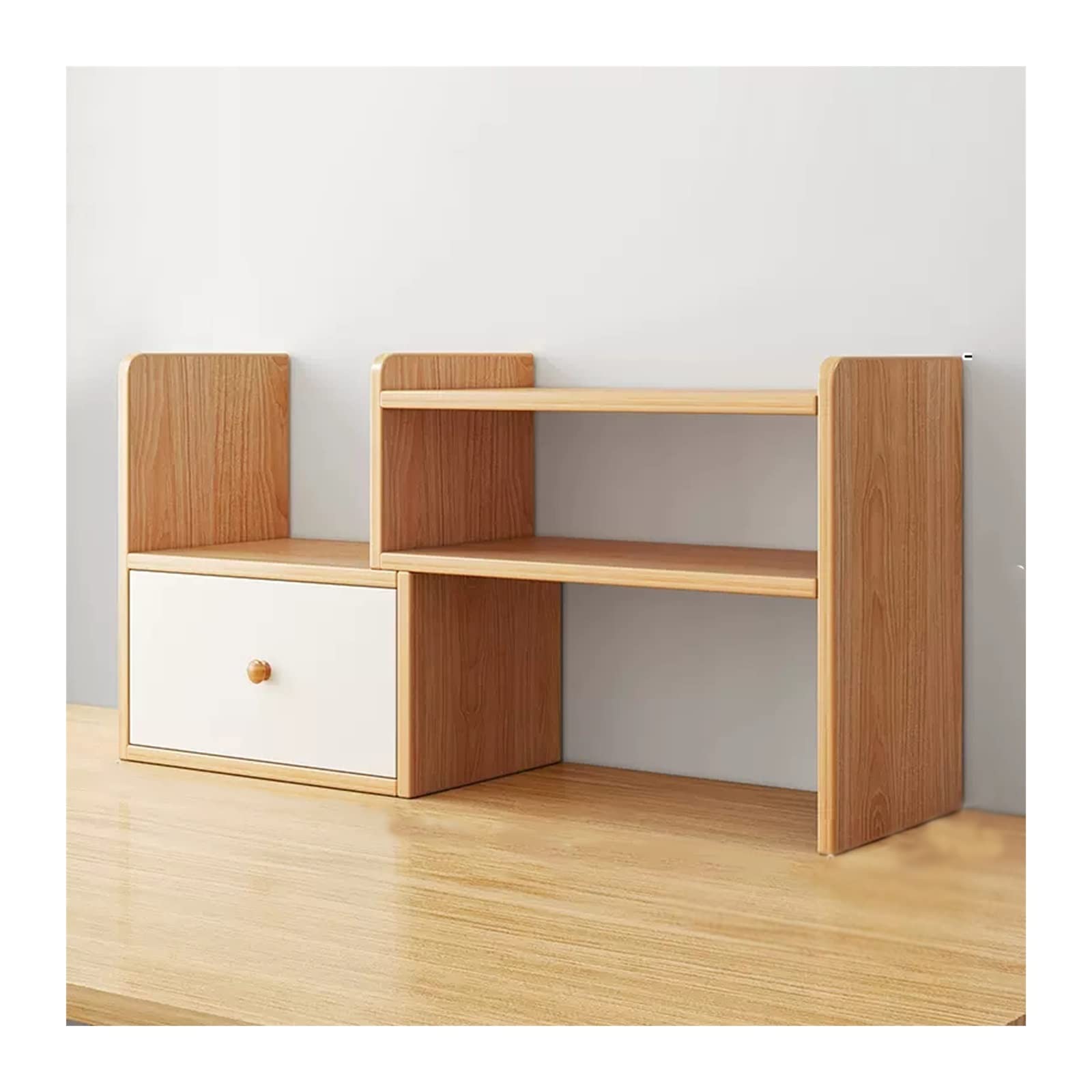 Scaffale Libreria Organizer da scrivania Scaffale portaoggetti da ufficio Scaffale da scrivania piccolo con 1 ripiano in legno regolabile con cassetto piccolo Scaffali portaoggetti per libri ( Size :
