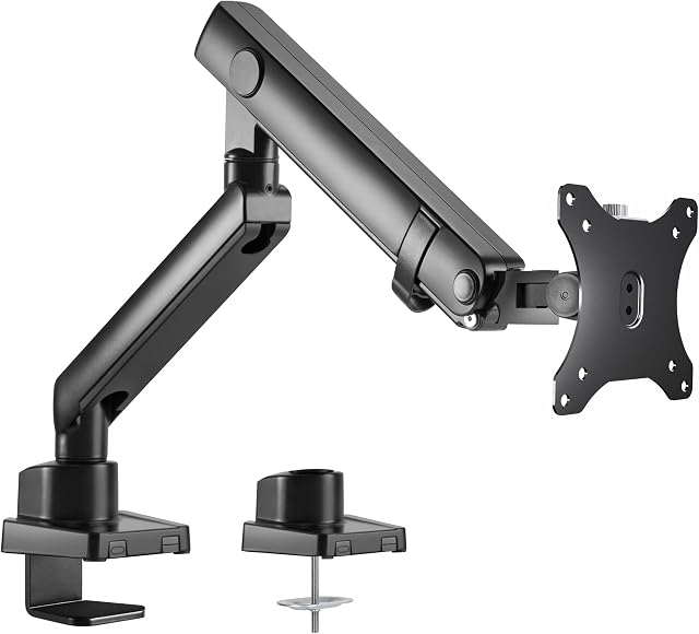 VIVO Support de bureau en aluminium en mouvement complet Premium avec bras de moteur de levage, s'adapte aux écrans jusqu'à 32 pouces, STAND-V101BB