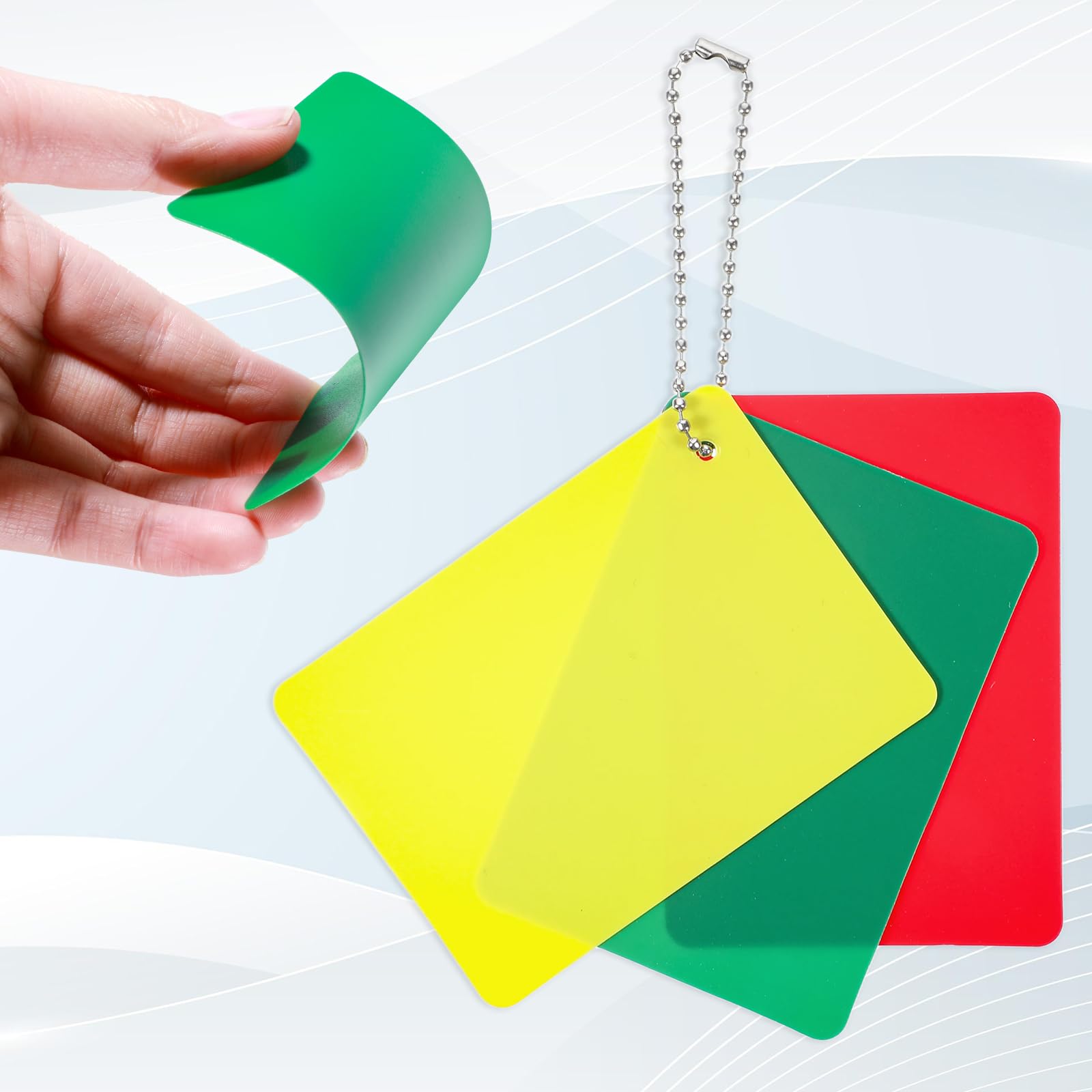 Tarjetas de fútbol verde, rojo y amarillo para árbitro tarjetas penales, advertencia, expulsión, retraso y tarjeta
