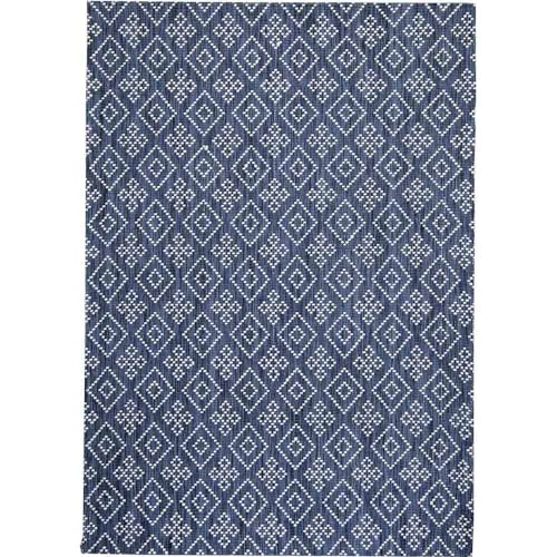 Knutzen Wohnen City Wollteppich flach gewebt 60 x 110 cm Blau - Teppich Wolle Natur -Naturteppich mit Rautenmuster - Stilvolles Design mit Bequemlichkeit für Ihr Zuhause