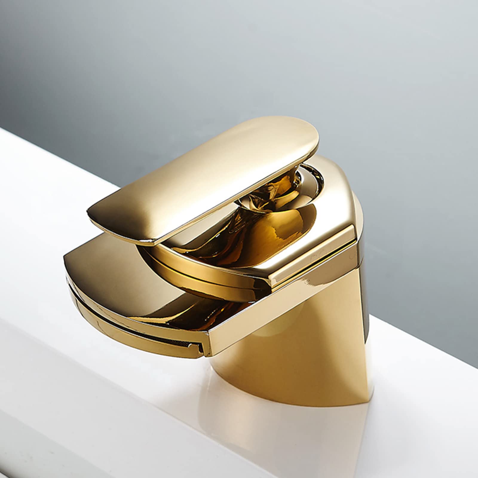 Robinet de lavabo cascade laiton pour stopper les éclaboussures or - 3