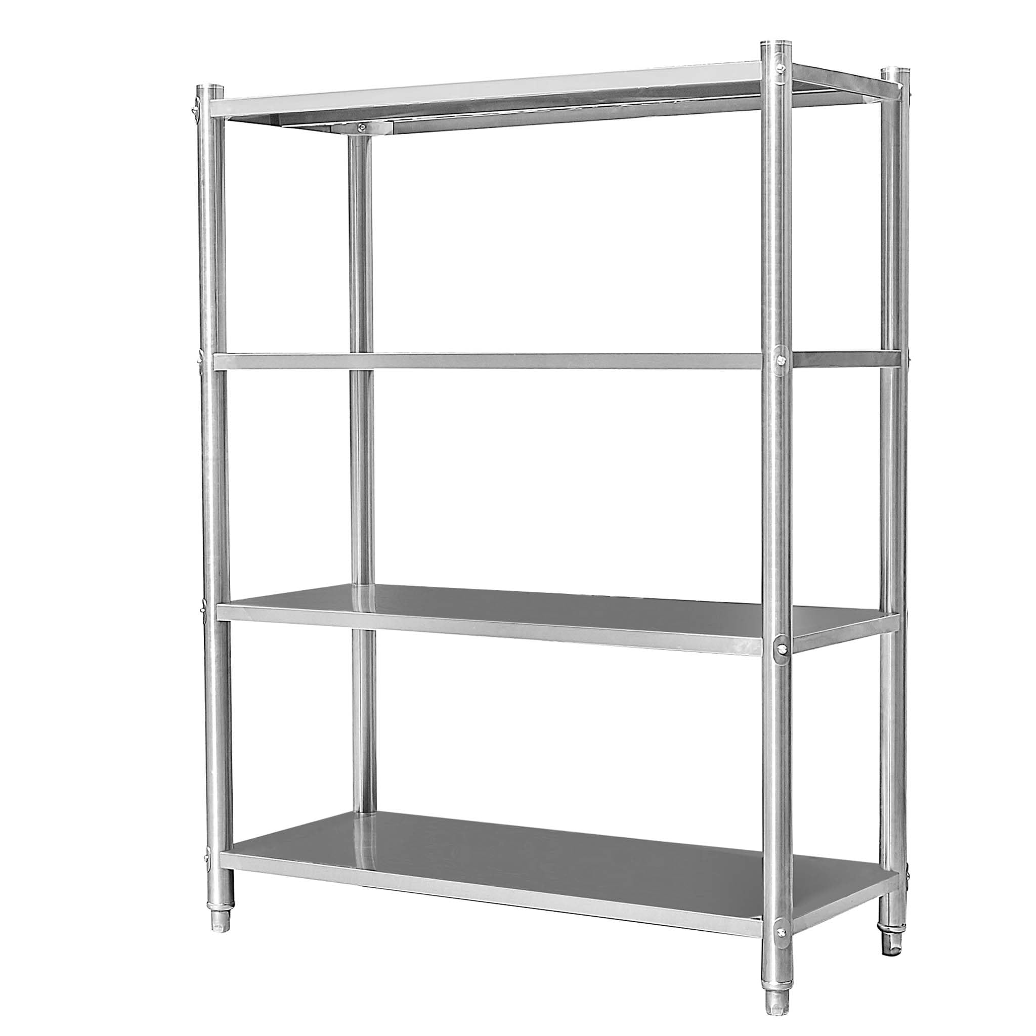 WilTec Étagères en Acier affiné V2A – 1200 x 450 x 1550 mm – capacité Totale 600 kg – avec 4 Niveaux – Meuble pour Charge Lourde de Gastronomie Cuisine Rangement Garage Cave
