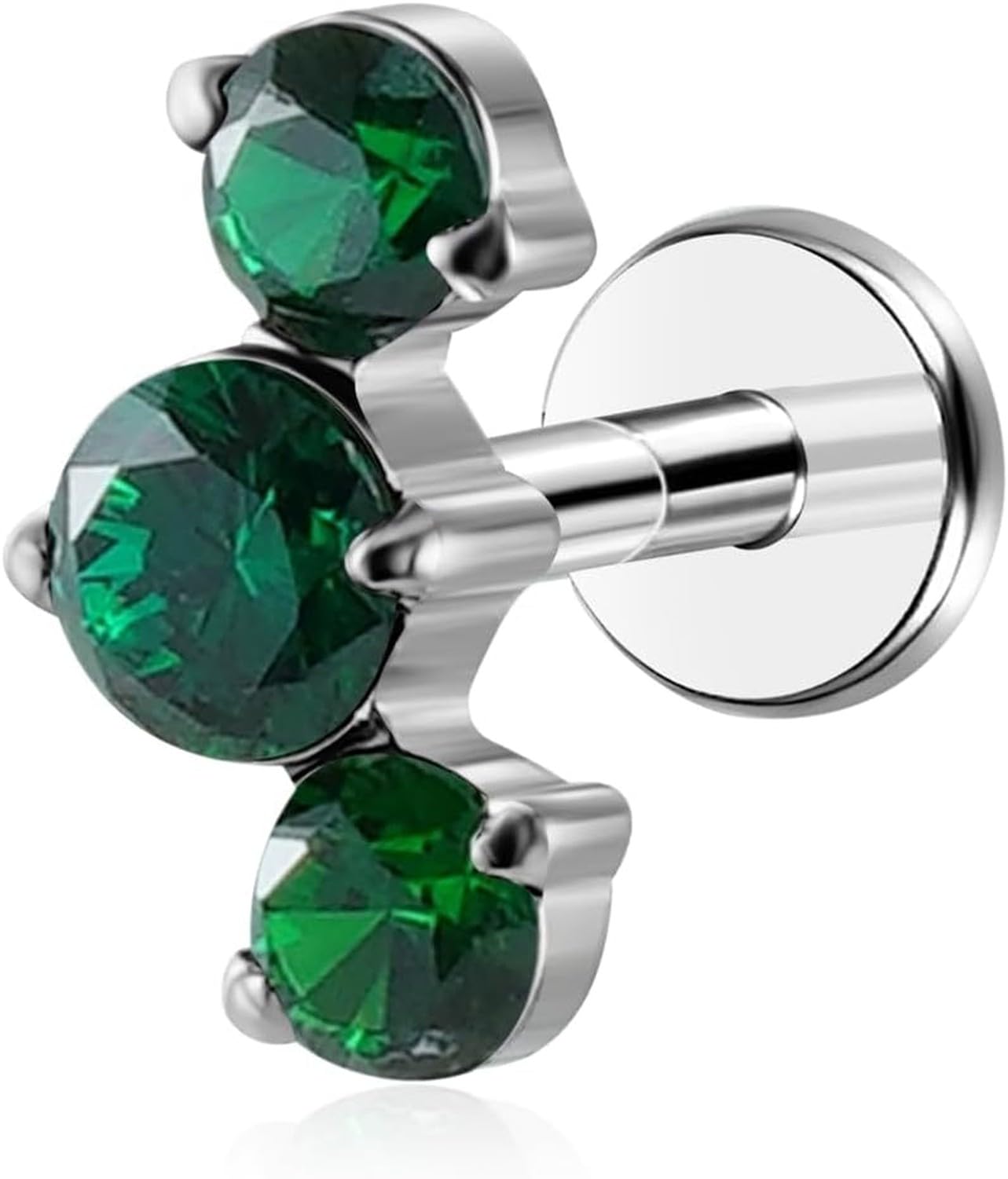 AIEIJJH Threadless Labret Stud Push In Jewellery G23 Titanium CZ Cluster Stud for Tragus Helix Conch Lobe Rook Cartilage Piercing Earring 1pc 16G, Green