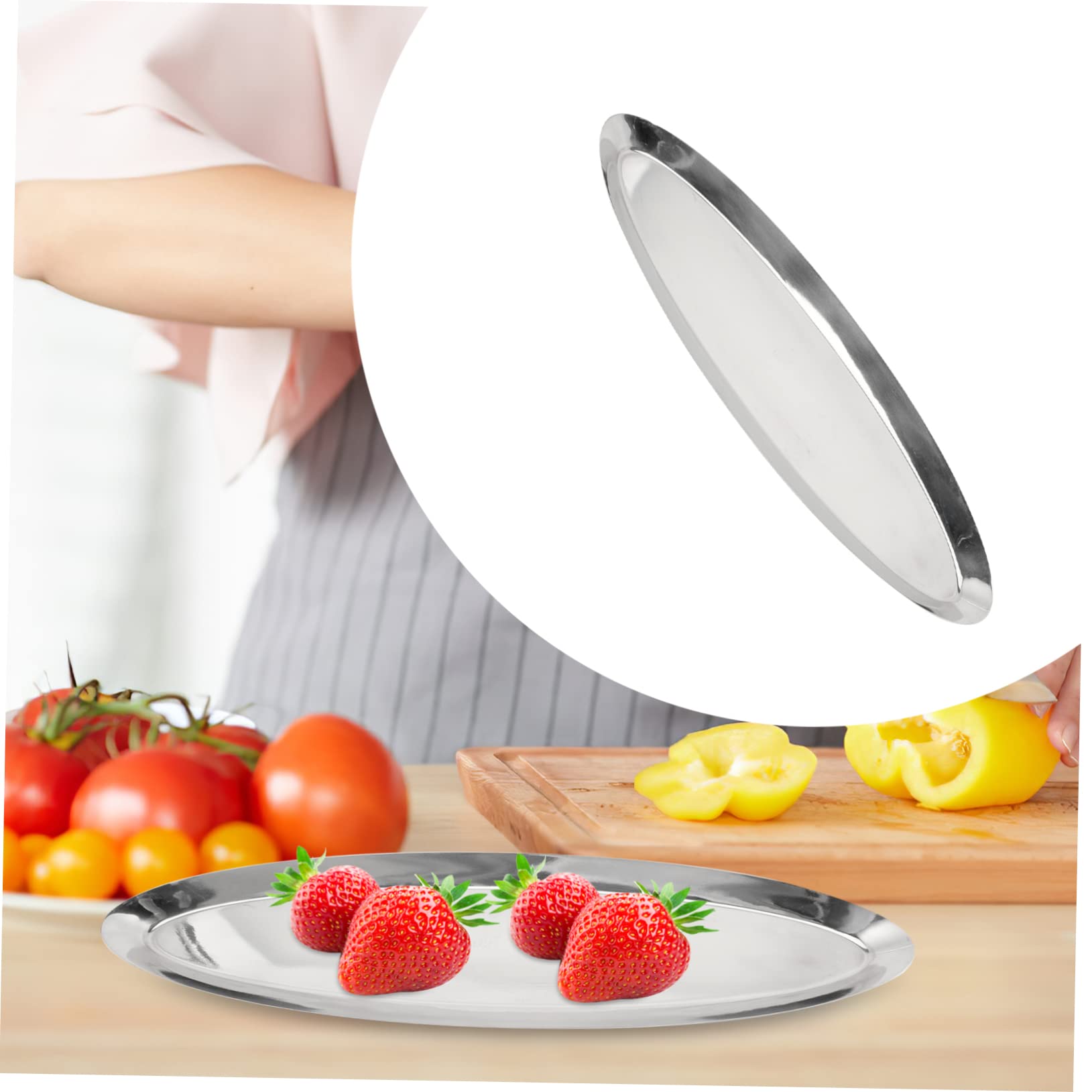Vassoio Snack Creativo a Forma Ellittica in Acciaio Inox, Stile Giapponese