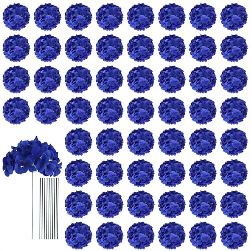 AVIVIHO 65pcs Fake Flowers Royal Blue Hydrangea Artificial Flowers Bulk (Not Squished No Steaming Need) Silk Flowers with Stems for Wedding Decor Home Baby Shower Table Centerpieces Decoration