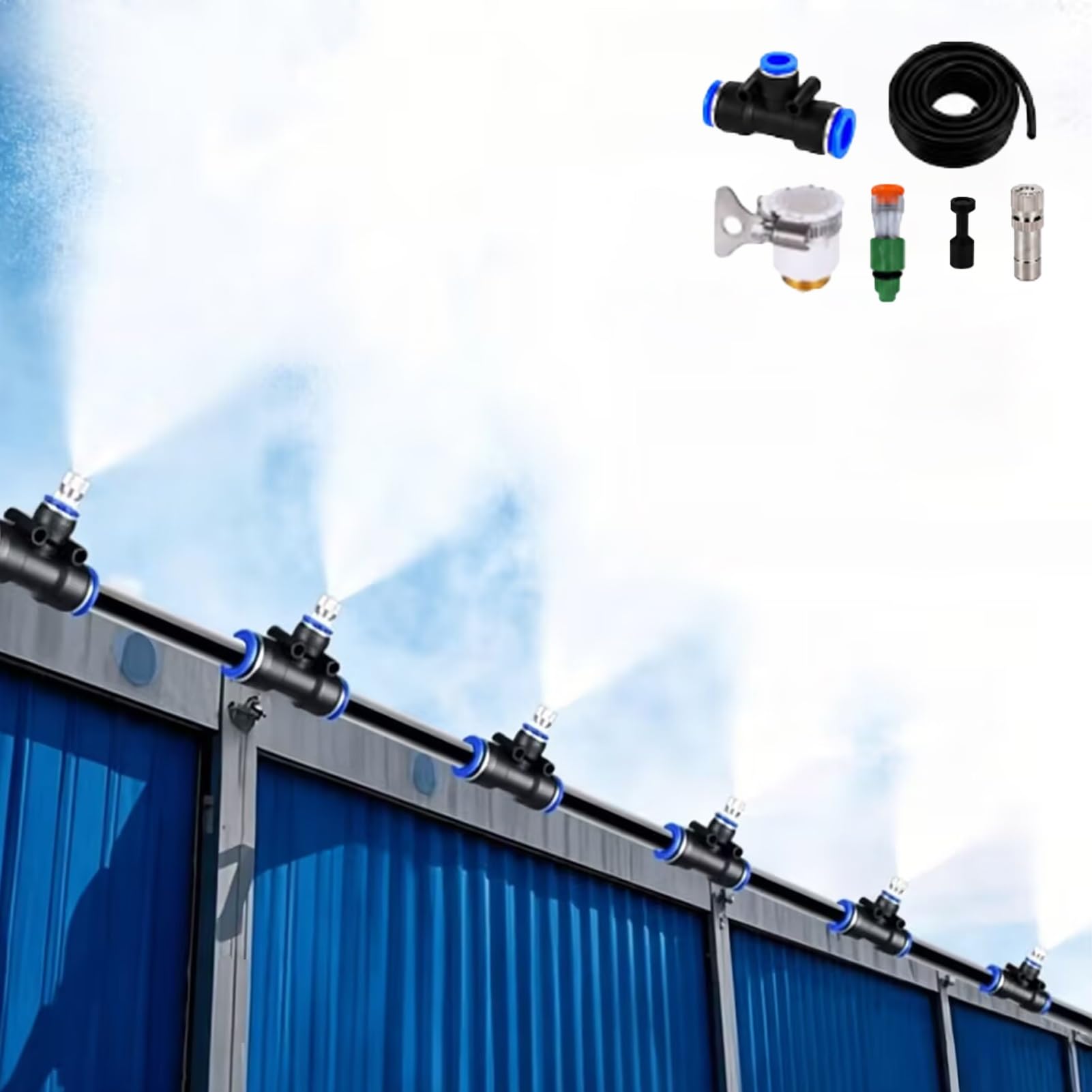 Kit Riego Kit de Riego por Aspersión para Cercas de Gran Superficie, Sistema de Nebulización para Gallinas en Granjas, Patios o Jardines, Juego de Mangueras de Riego Automático