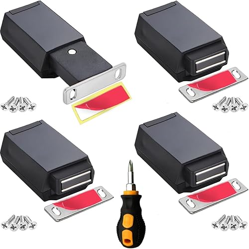 Miniatura 8 de CBRIVE - Paquete de 4 herrajes magnéticos resistentes para gabinete, pestillo y bloqueo para puertas ocultas táctiles e imán de liberación de empuje