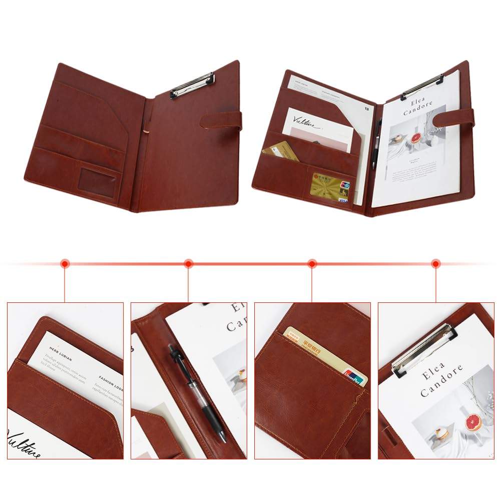 OFFCUP A4 Conference Folder, Leather Portfolio Folder, Multifunctional Foldover Document Resume File - Image 4