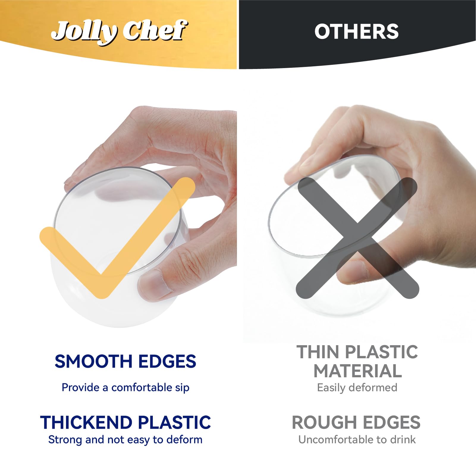 JOLLY CHEF Paquete de 24 copas de vino de plástico de 16 onzas, sin tallo, vasos de vino desechables | Calidad premium, reciclable, irrompible, ideal para bodas, cumpleaños, fiestas, Navidad