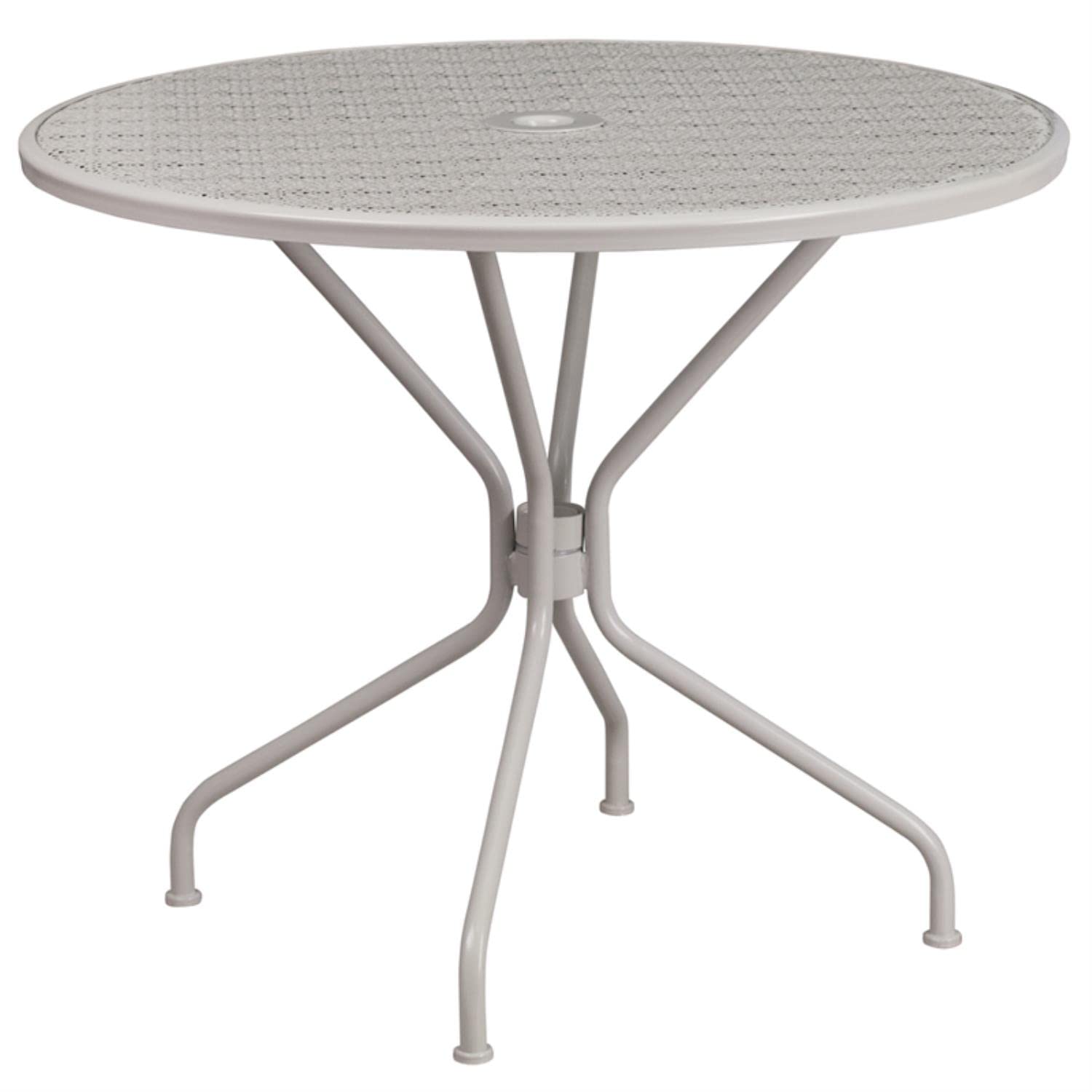 Flash Furniture Oia Commercial Grade 35.25" Round Light Gray Indoor-Outdoor Steel Patio Table with Umbrella Hole