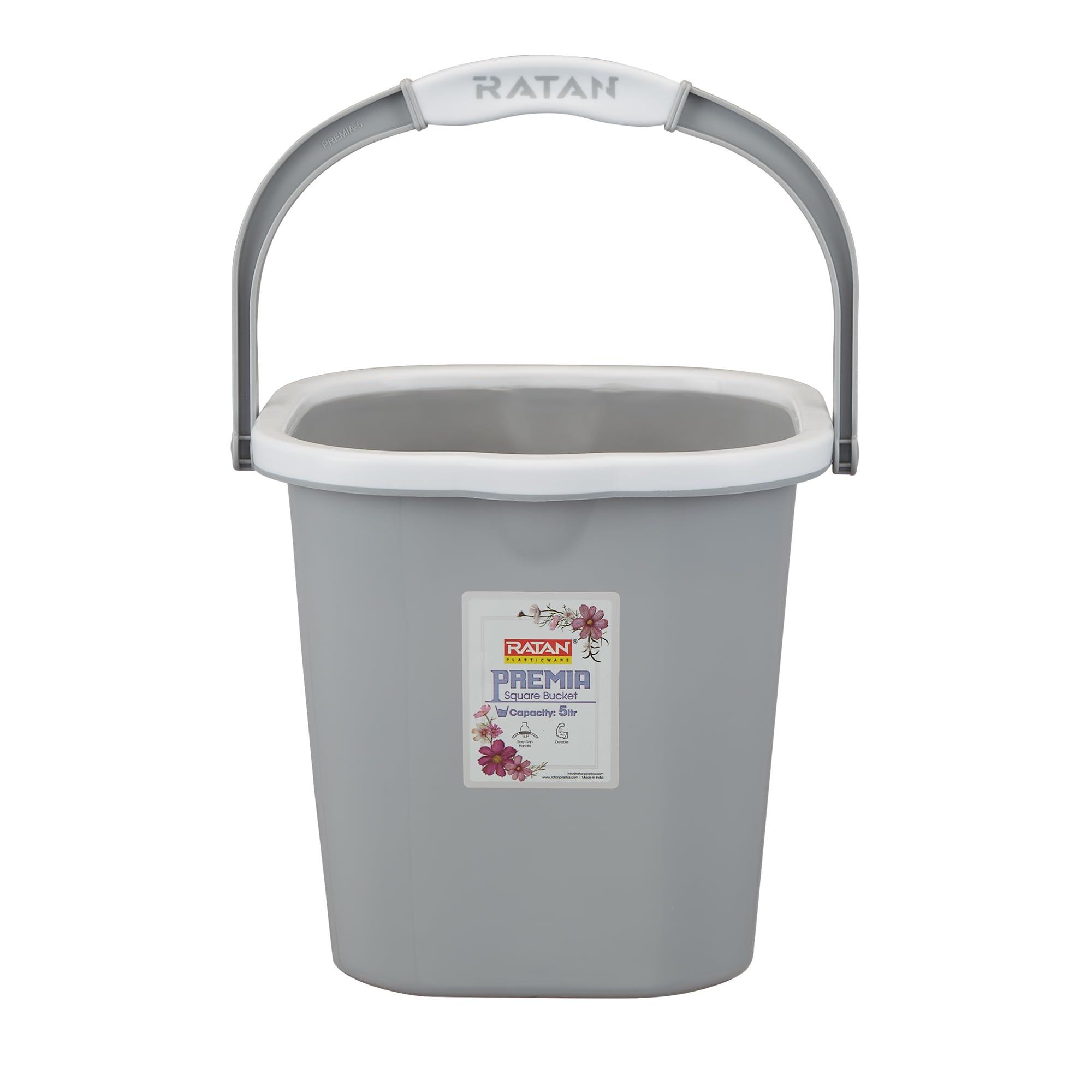 Premia Bucket (5L X 1) - Diaso Grey|Light Weight and Easy to Carry|Perfect for Use in Bathrooms, Kitchen & Wet Utility Areas