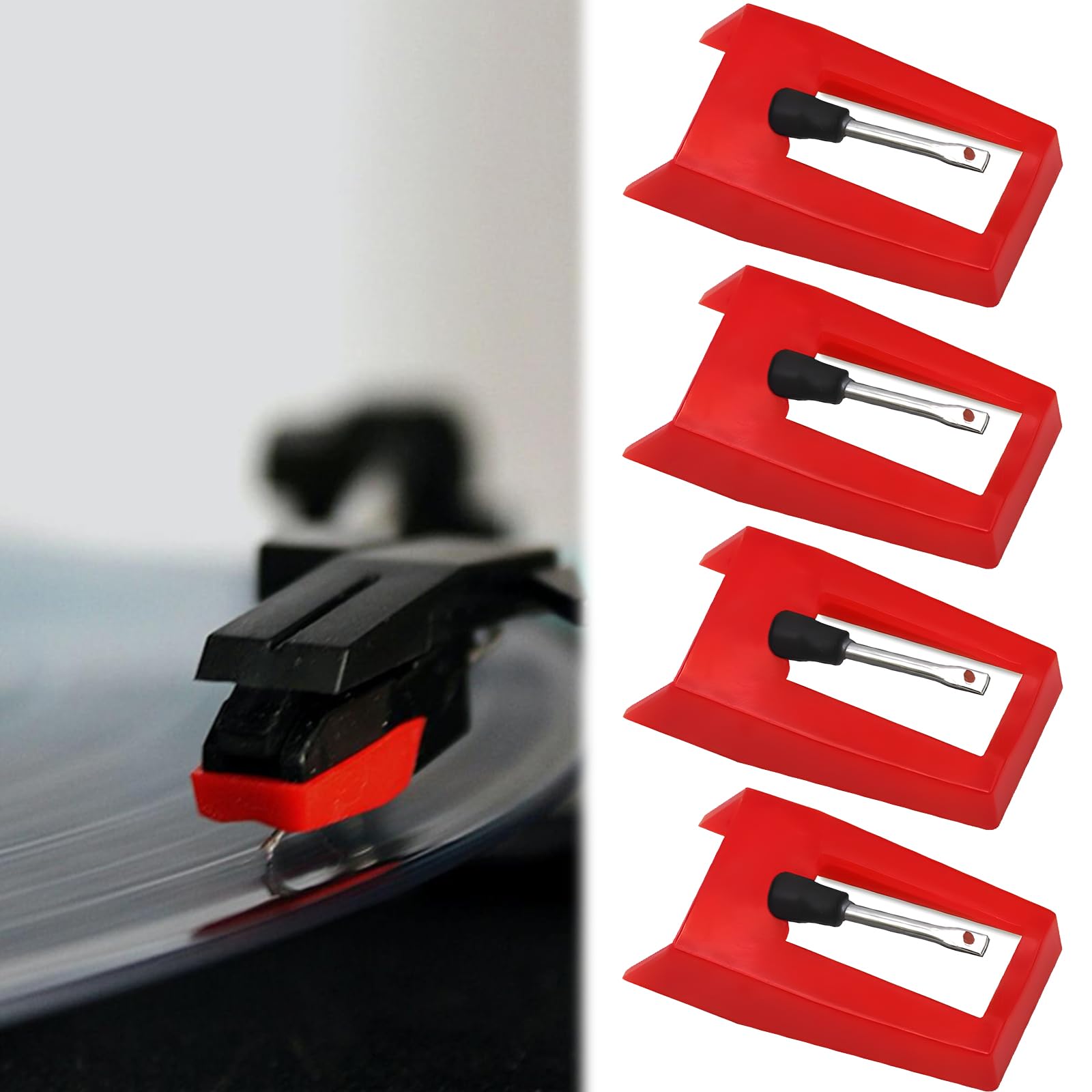 4 Pack Pointe de Lecture Aiguille Tourne-Disque Universel Platine Vinyle – Aiguille Diamant de Remplacement pour Platine Vinyle – Stylets Précis pour Une Expérience d’Écoute Optimale
