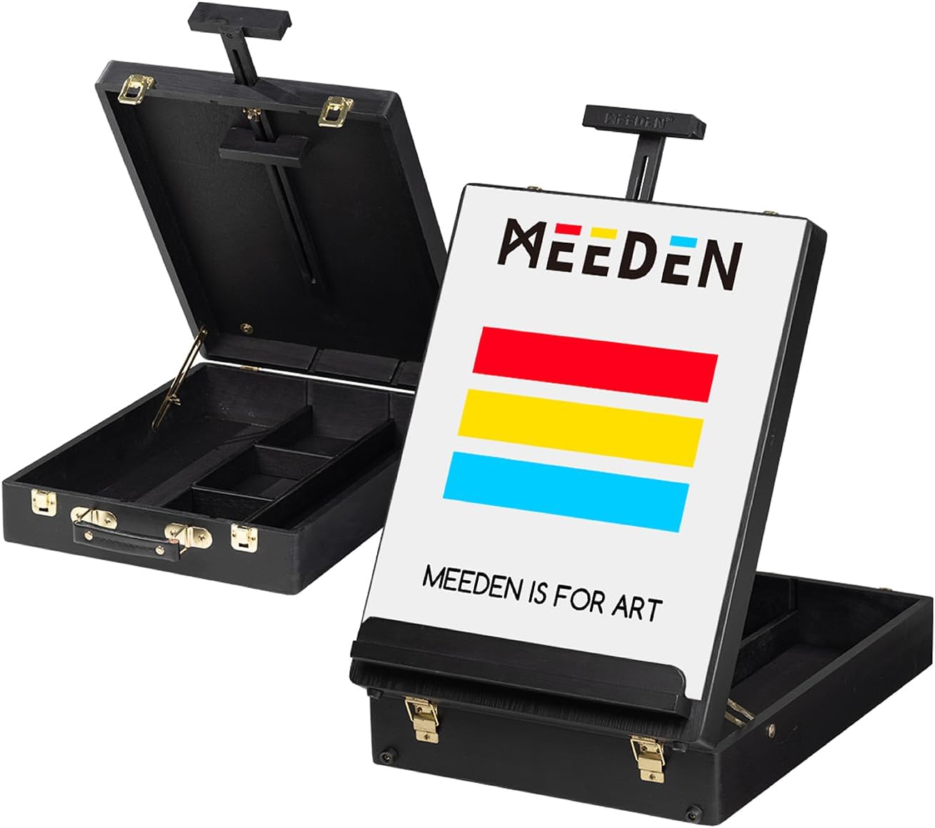 MEEDEN Portable Tabletop Easel: Extra-Large Pine Wood Adjustable Table Art Easels with Storage for Painting Canvas - Hold Canvas Up to 28", Black Large (Black)