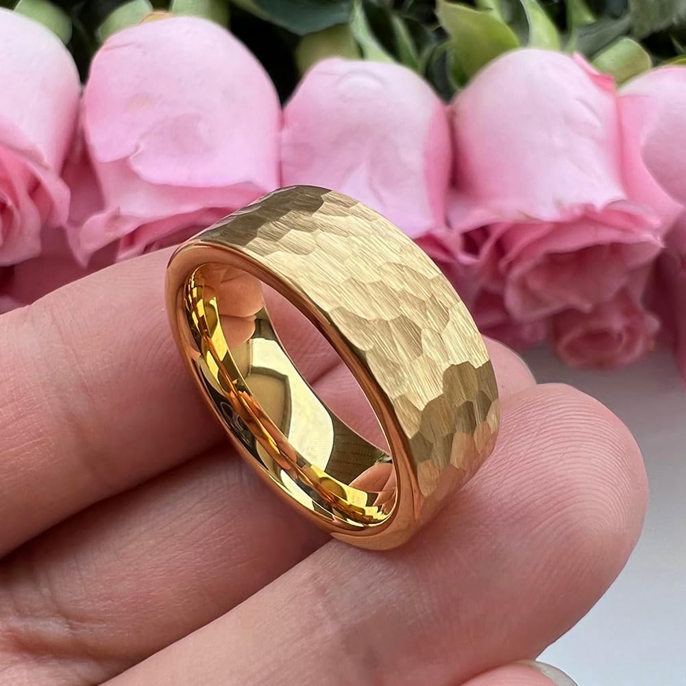 TUTISS 6mm 8mm Silver/Black/Gunmetal/Gold/Rose Gold Hammered Tungsten Rings for Men Women Couple Fashion Jewelry Engagement Wedding Bands Matte Finish Comfort Fit